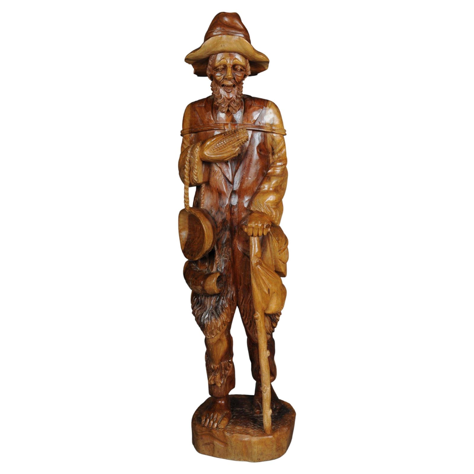 20th Century Wooden Sculpture Walker With Corn On The Cob, South German