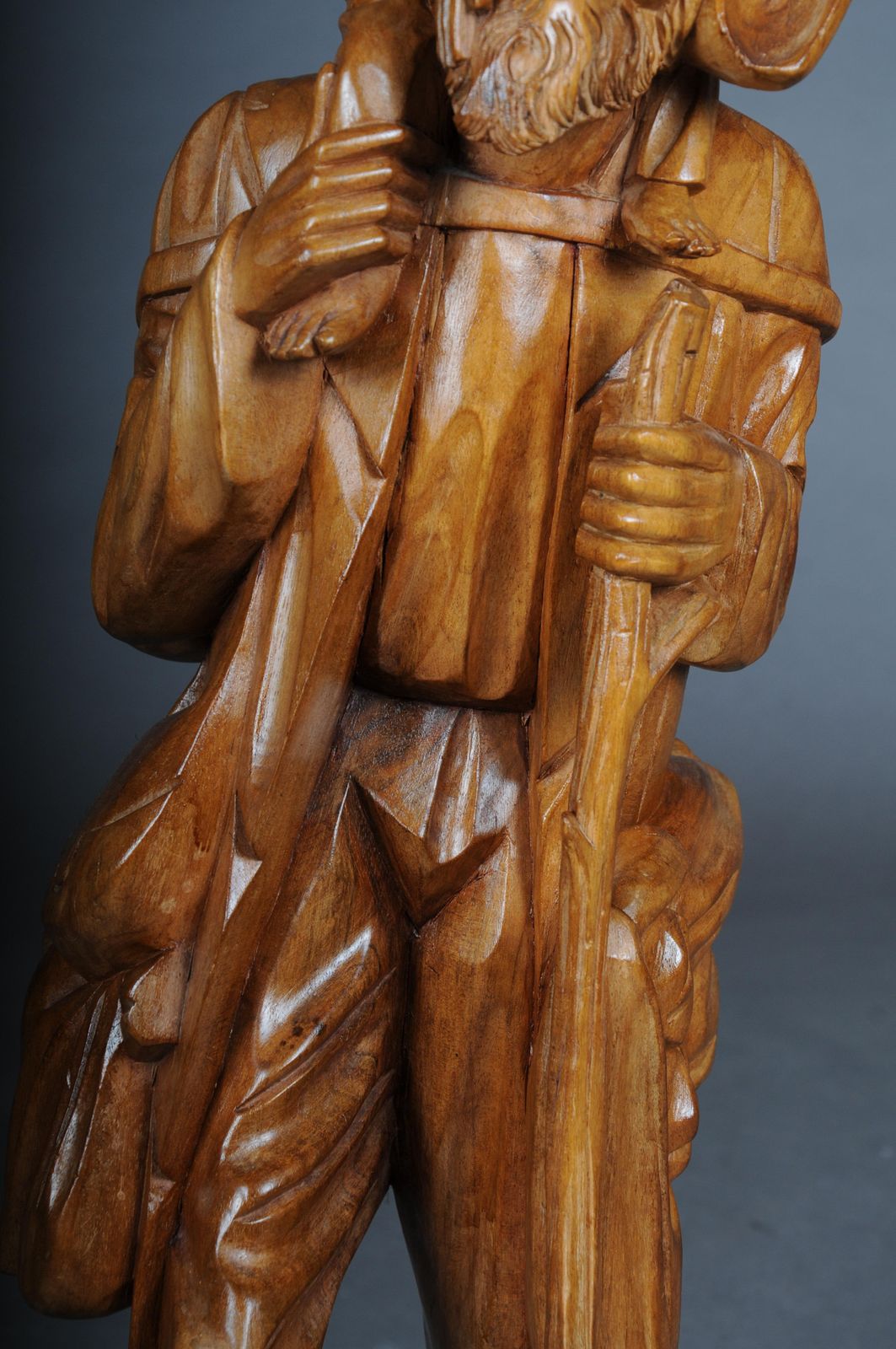 20th Century Wooden Sculpture Ranger With Child Lime Wood, South German photo vintage