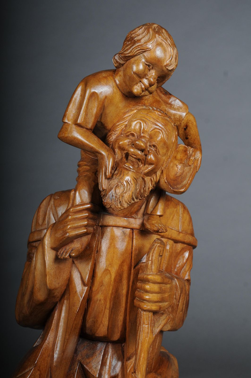 photo furniture 20th Century Wooden Sculpture Ranger With Child Lime Wood, South German