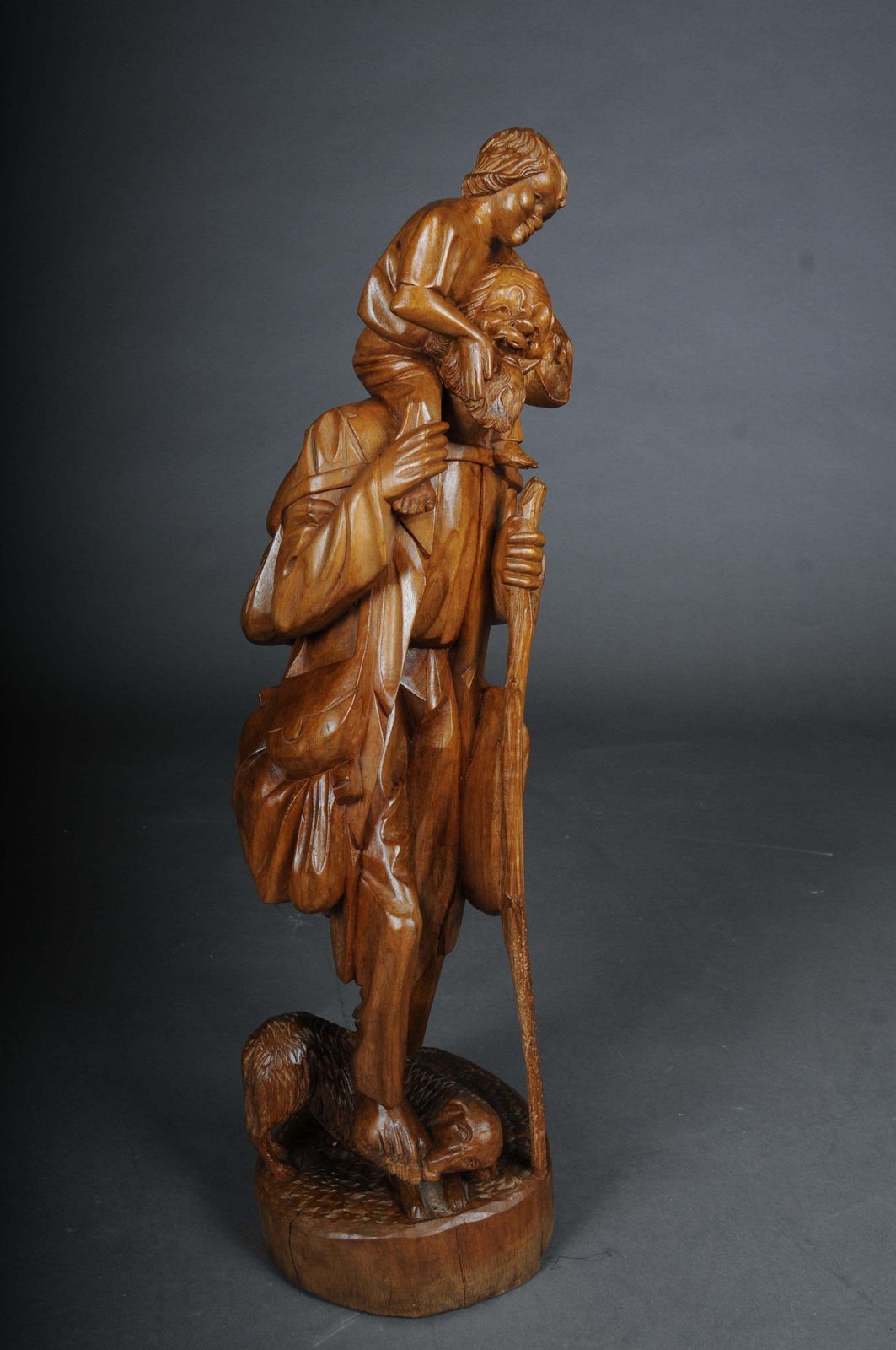 photo for sale 20th Century Wooden Sculpture Ranger With Child Lime Wood, South German