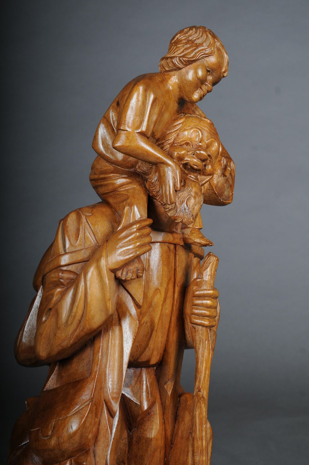 Art 20th Century Wooden Sculpture Ranger With Child Lime Wood, South German photo