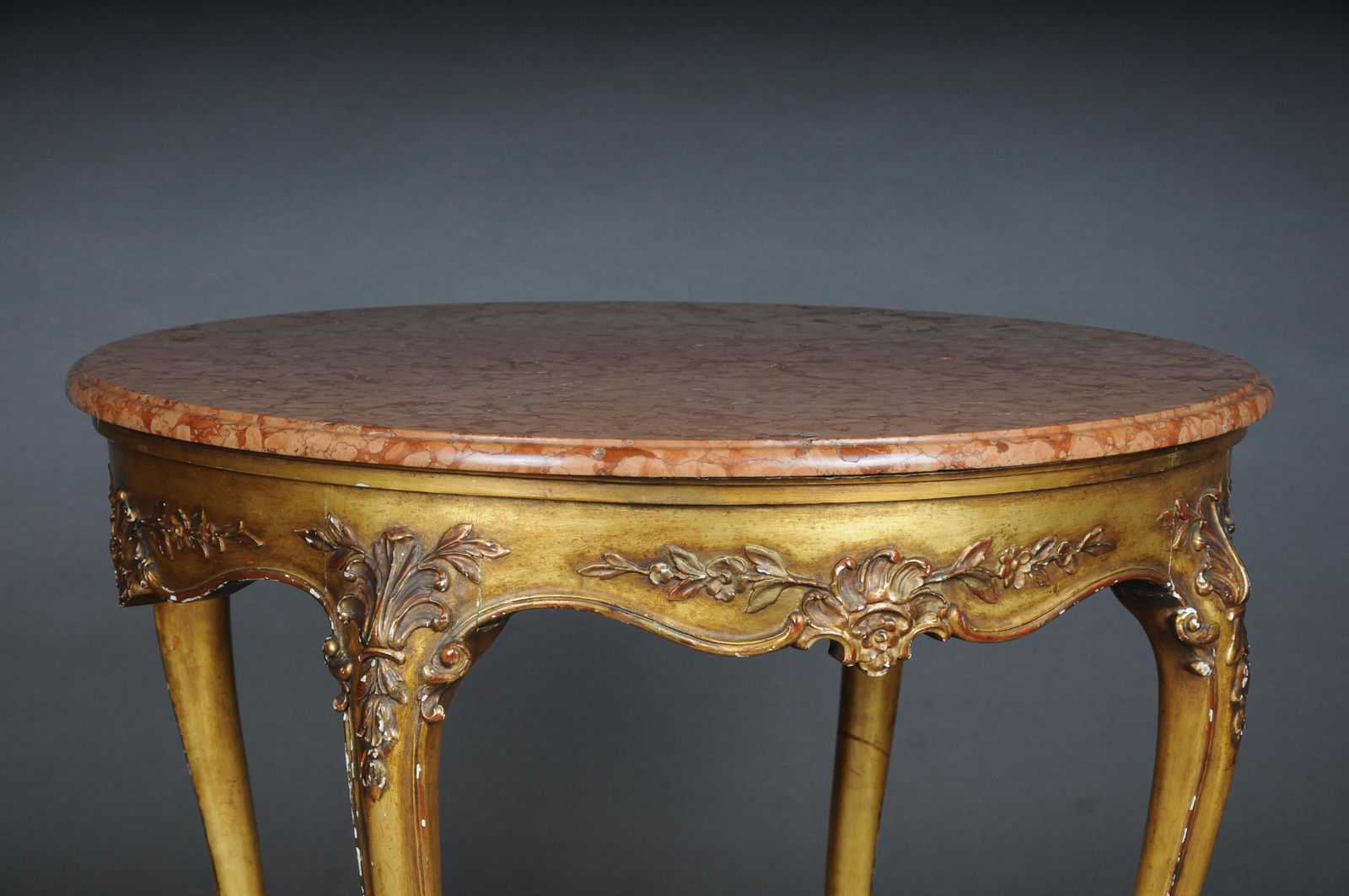 Antique Round Salon/Coffee Table, Louis XV Circa 1900. Gold With Marble Top photo vinterior