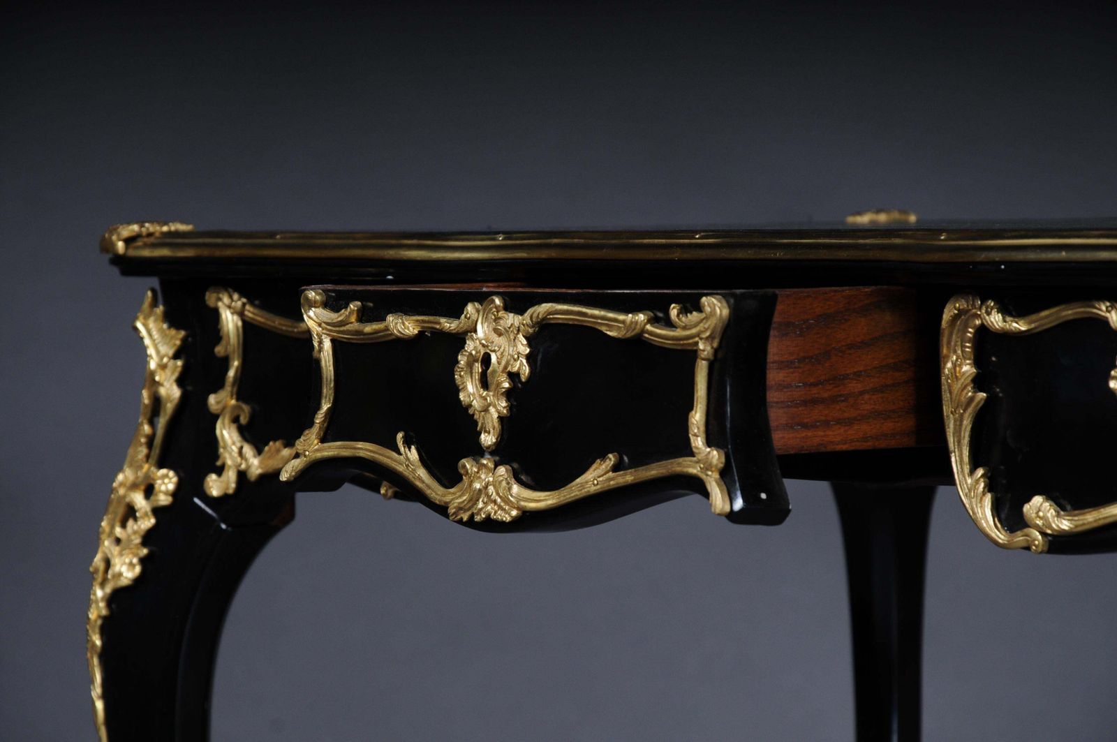 20th Century Elegant Black Bureau Plat / Writing Desk In Louis XV, Beech photo buy