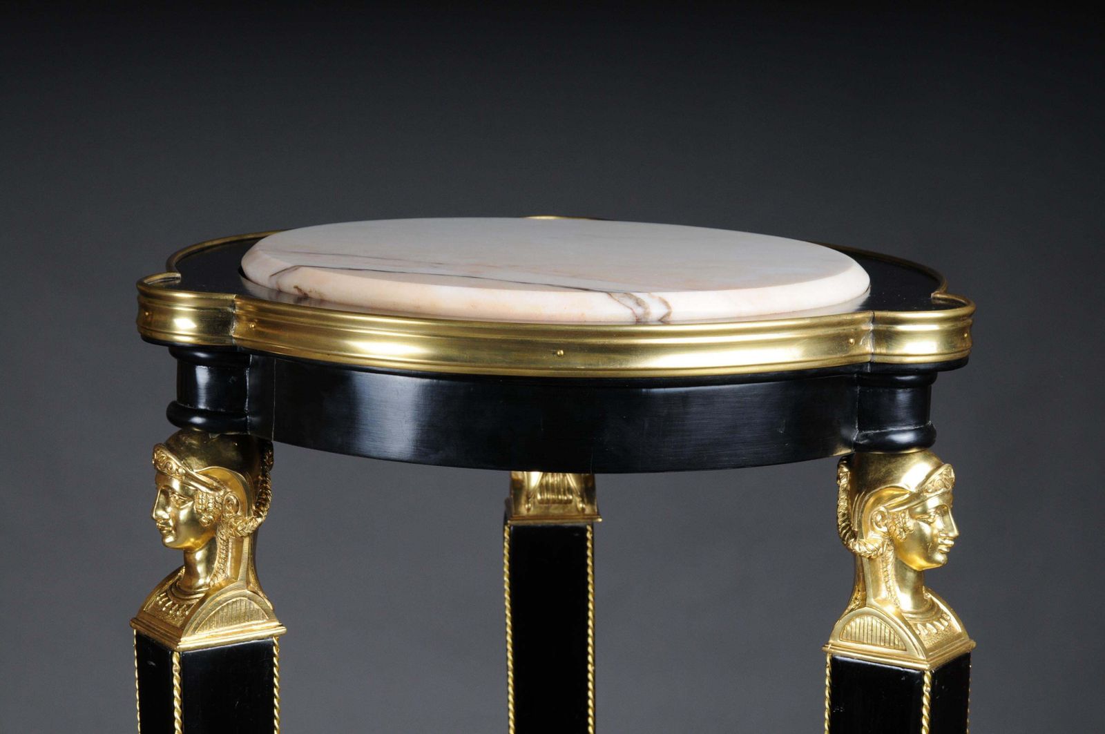Classic Ebonized Karyadite Pillar / Pedestal In Empire Style, Black Gold photo for sale