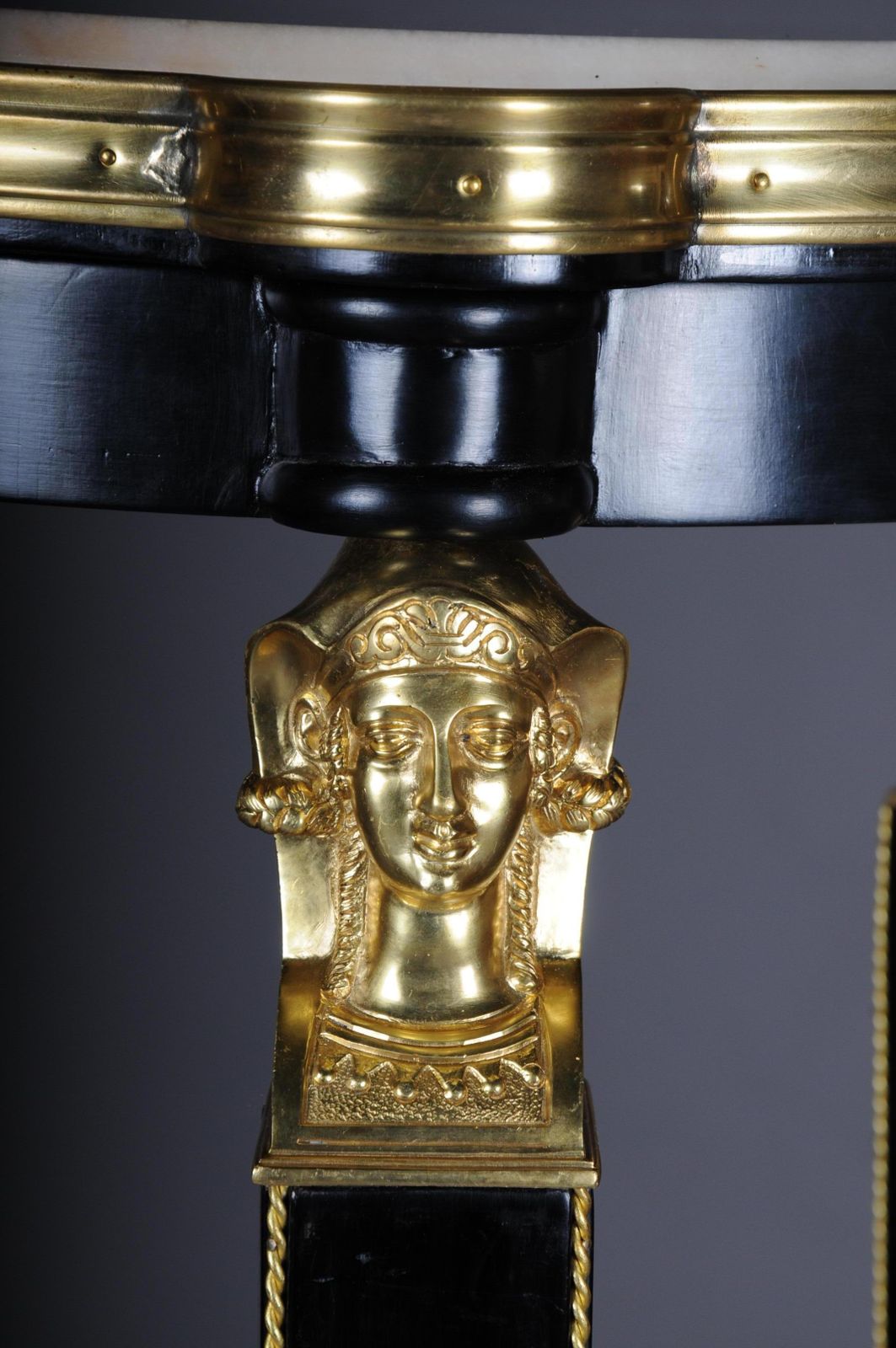 Classic Ebonized Karyadite Pillar / Pedestal In Empire Style, Black Gold photo Home Decor