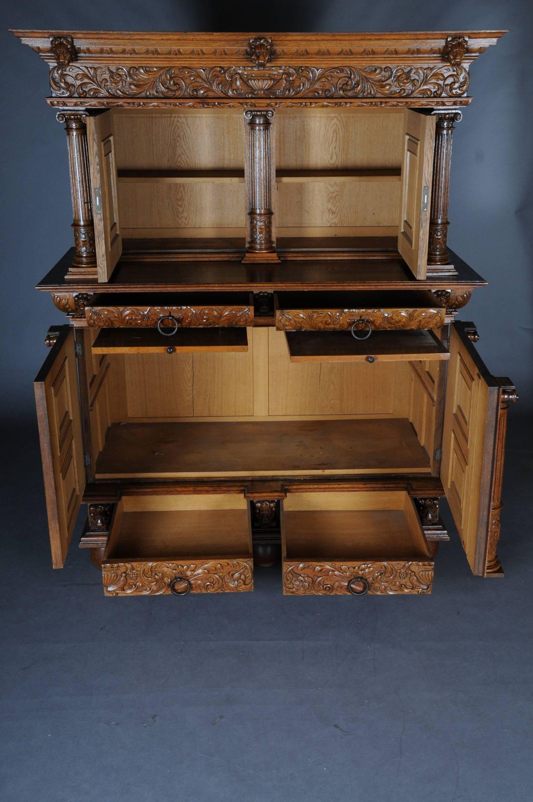 19th Century Neo Renaissance Cabinet Buffet, Solid Oak photo Furniture