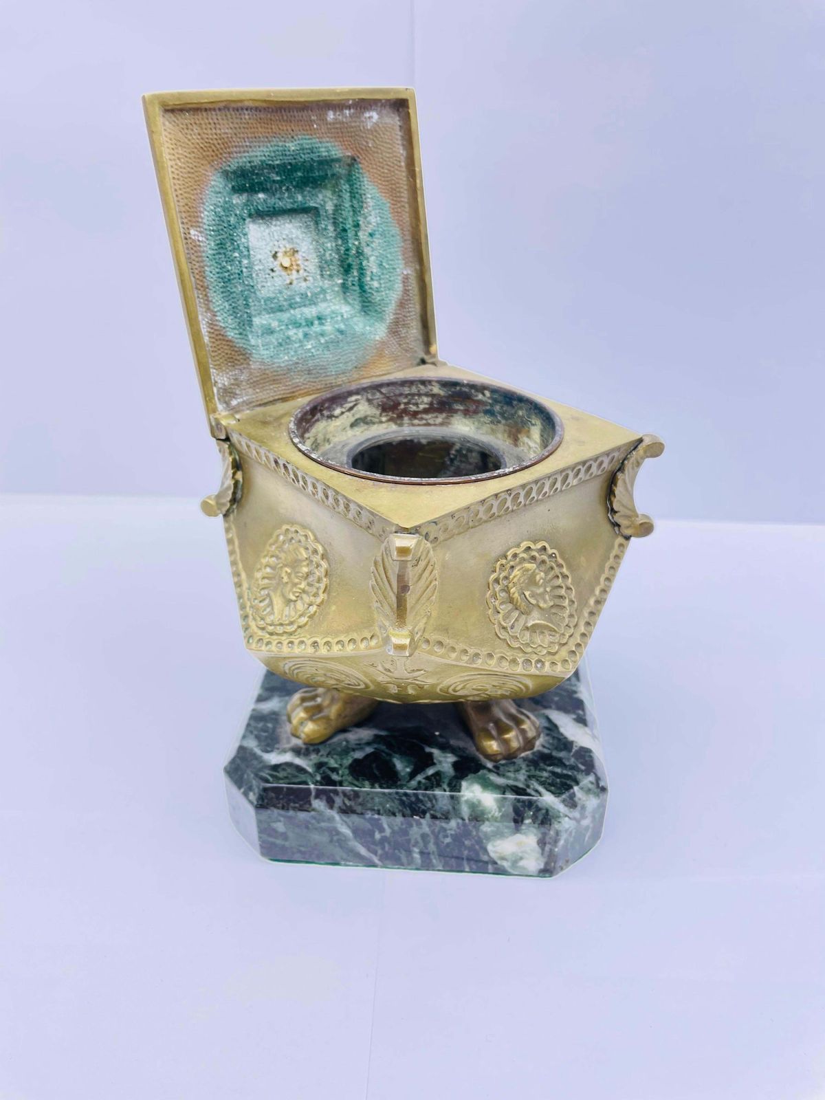 Stately Antique Brass Bronze Inkwell, Around 1880 photo 601.0