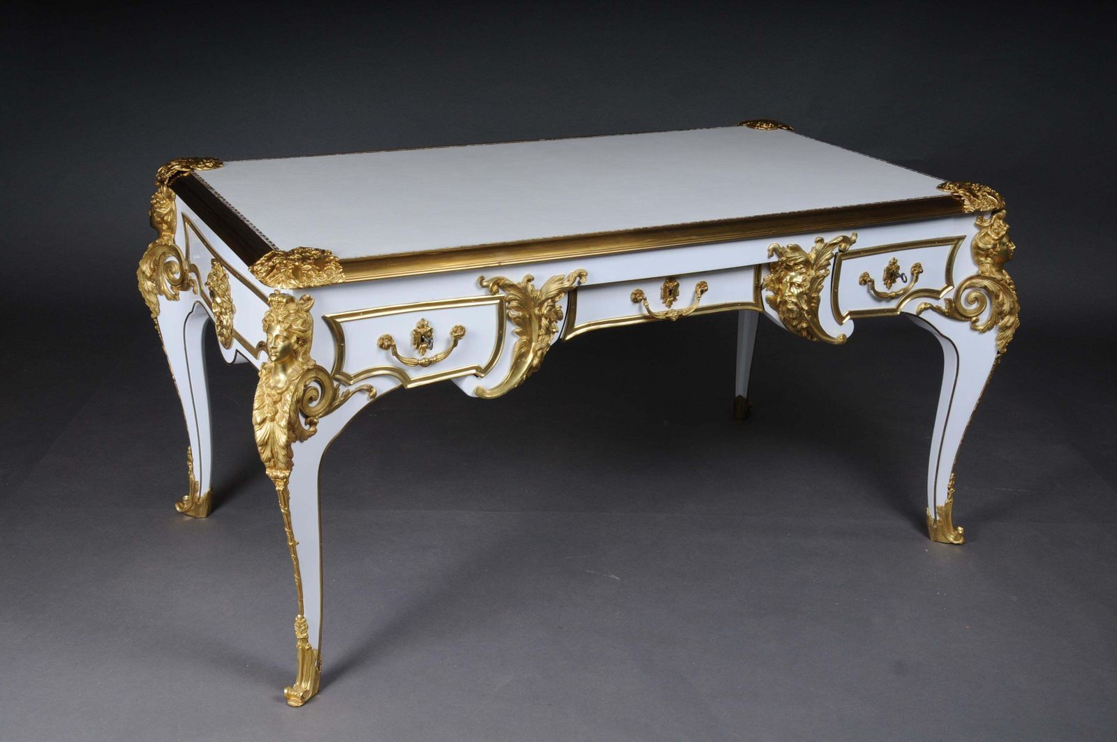 20th Century Bureau Plat/Desk High Gloss White With Gold After C. Boulle photo Furniture