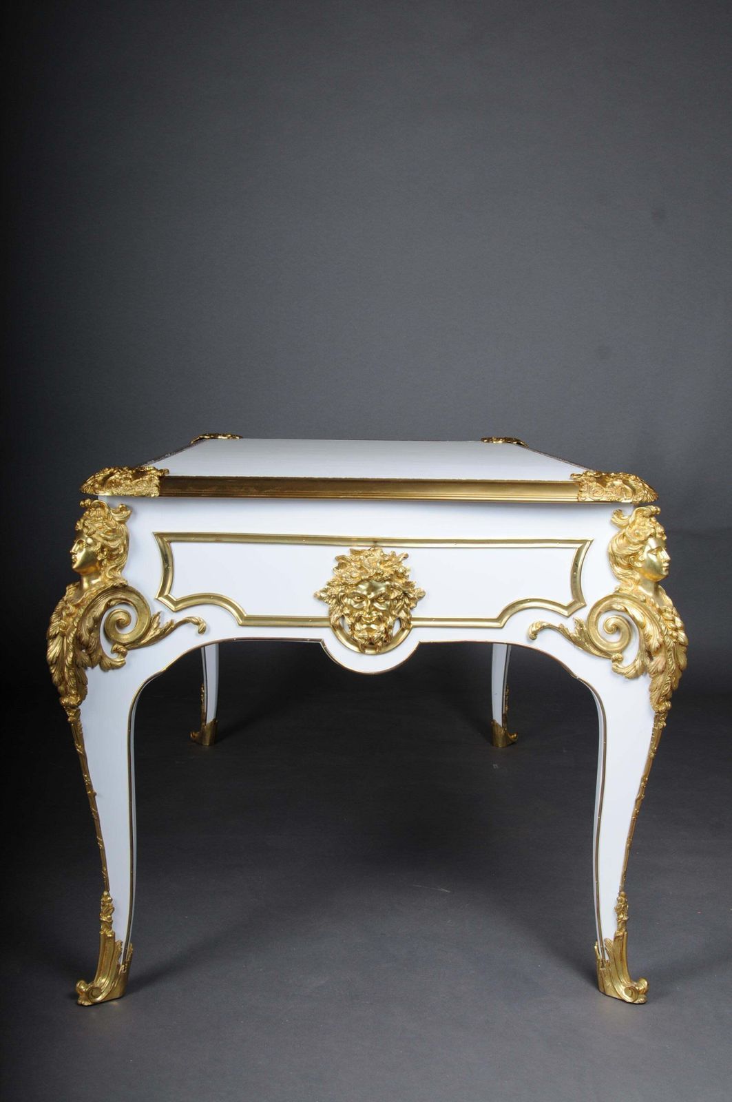 Furniture 20th Century Bureau Plat/Desk High Gloss White With Gold After C. Boulle photo