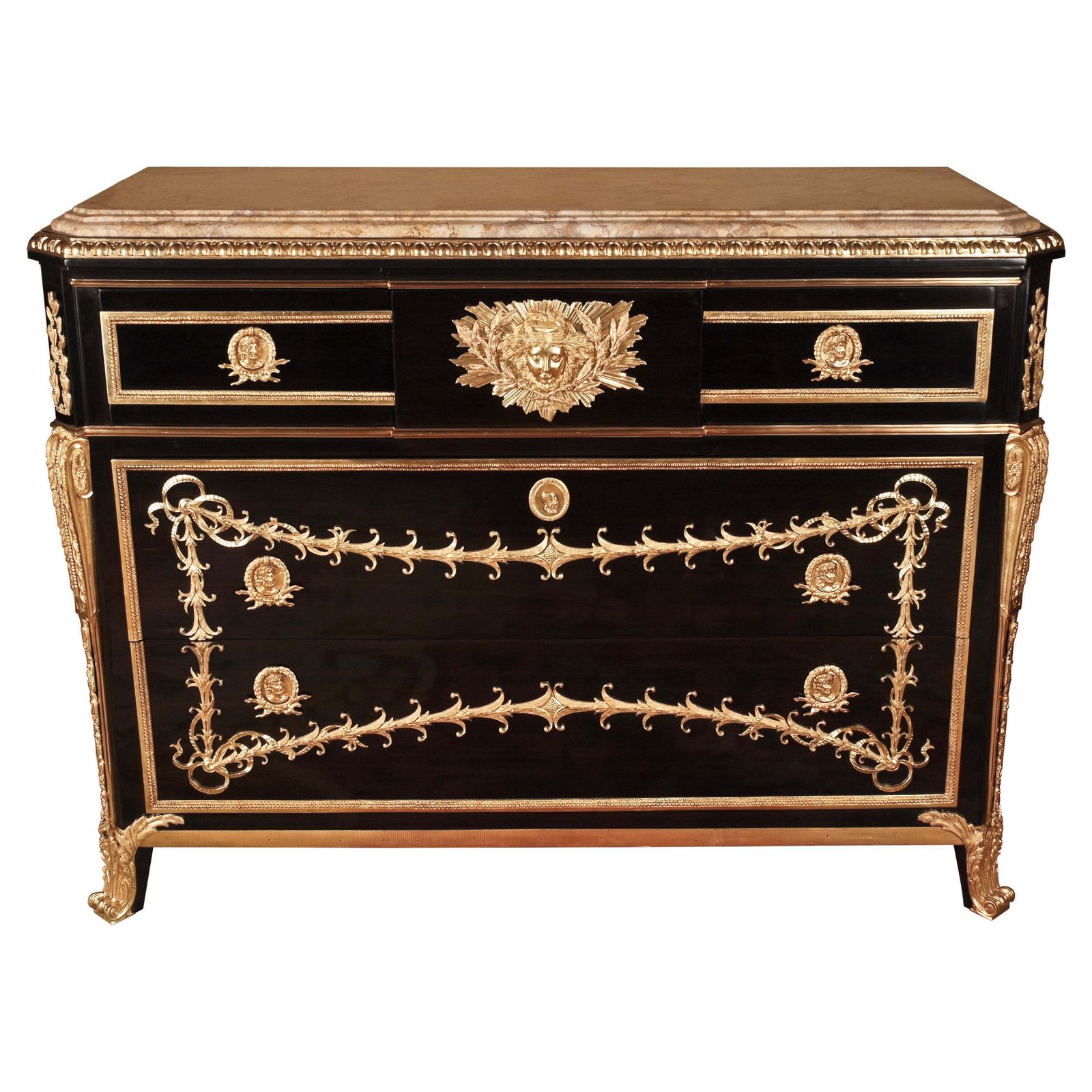 Commode After The Original Model From Jean Henri Riesener, Black Gold