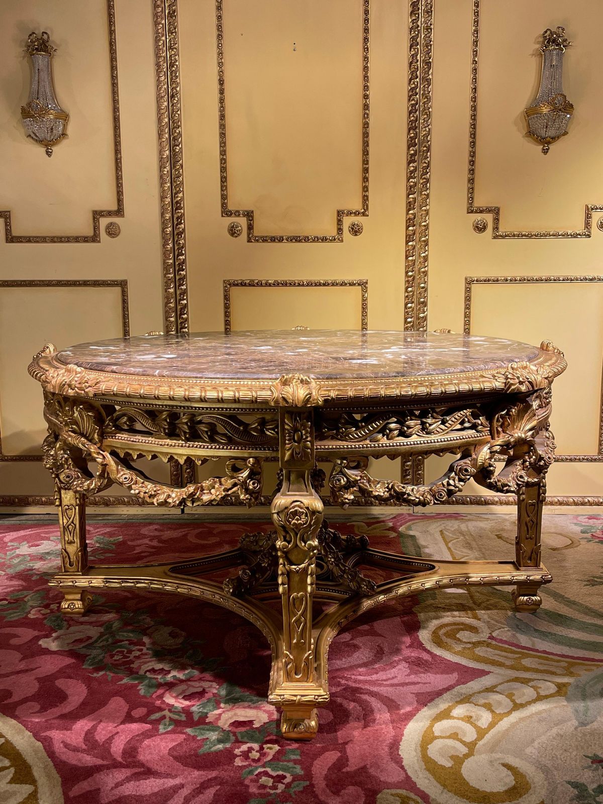 Impressive Solid Salon Center Table Louis XV, Beech, Gold photo vintage