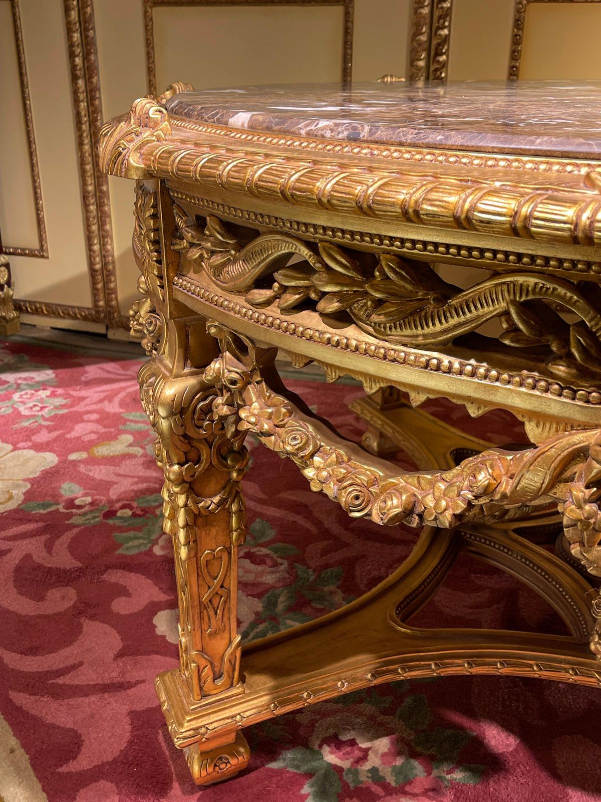 photo for sale Impressive Solid Salon Center Table Louis XV, Beech, Gold