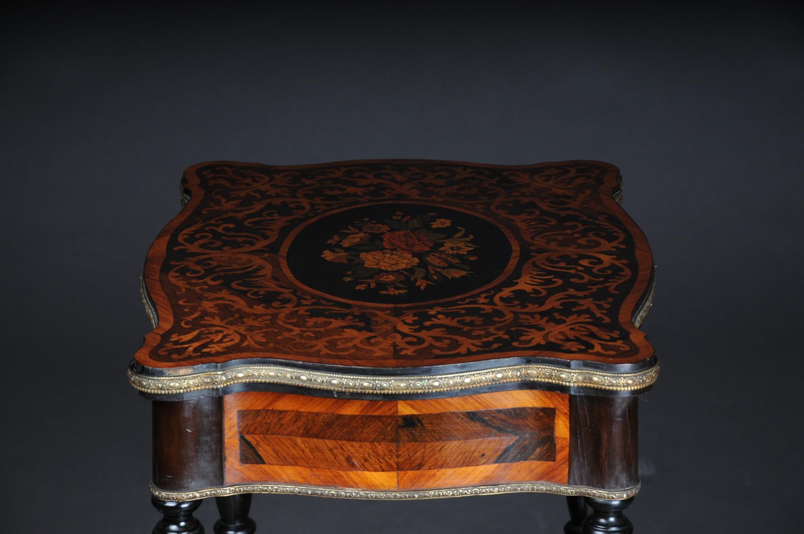 19th Century Marquetry Side Table With Jewelry Box, Circa 1870 photo vinterior