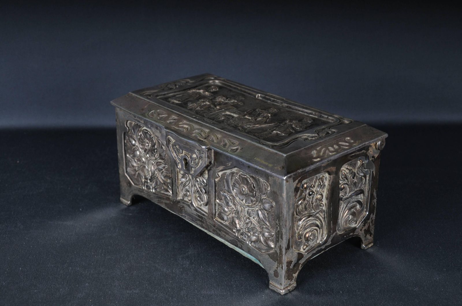 Wmf Box Jewelry Chest Antique Art Nouveau Silvered Germany photo for sale