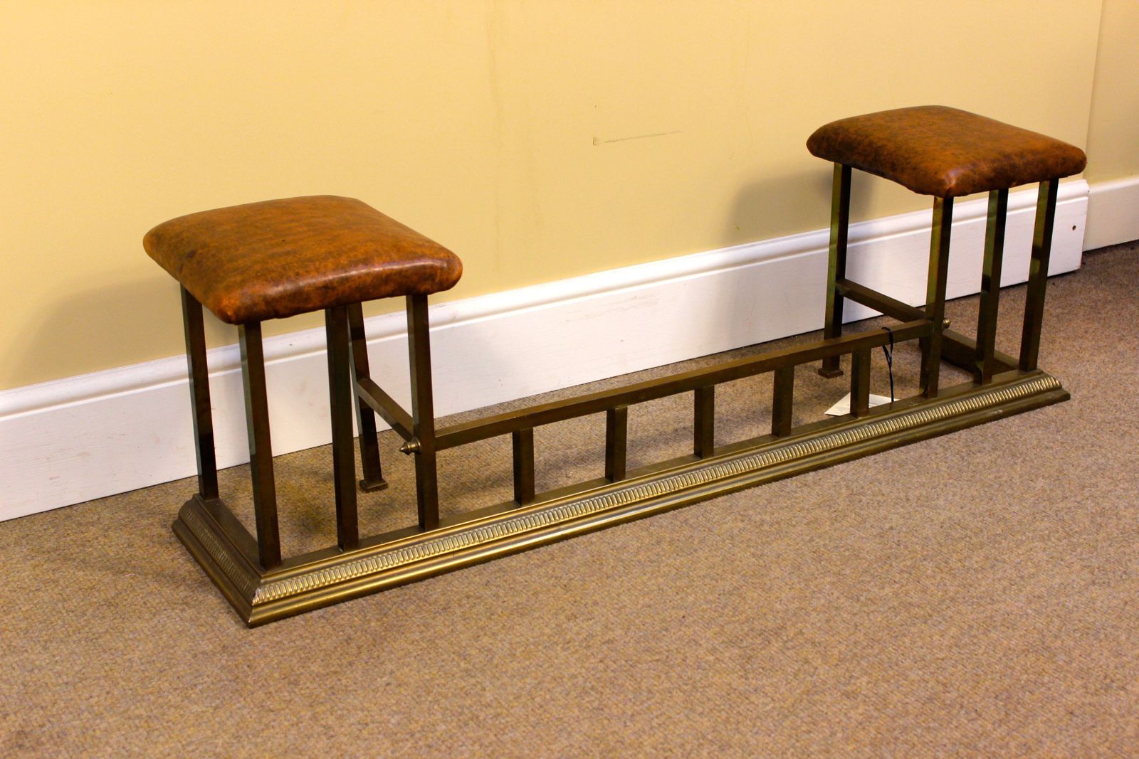 Late 19thc Brass & Leather Club Fender photo furniture