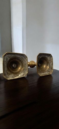 Pair Of Original Victorian Heavy Brass Quality Candlesticks With Stoppers 27cm H photo vinterior