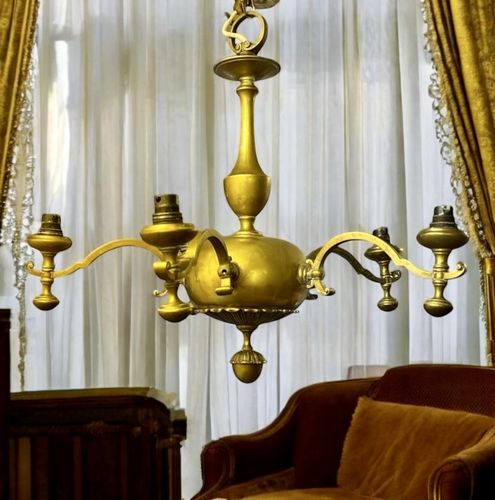 Antique English Bronze Five Arm Chandelier Very Heavy , Country House Interior