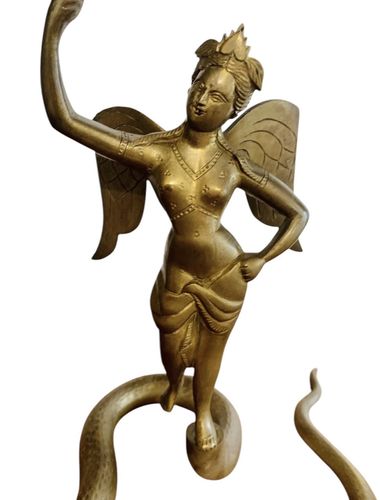 Antique Heavy Brass Bronze Indian Godess Snake Charmer Centre Piece Signed photo Art