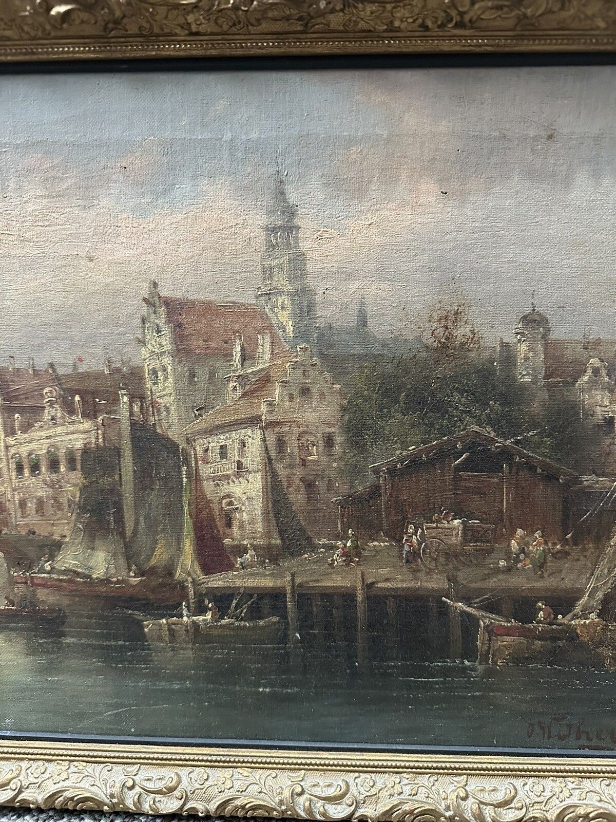 19th Century Oil Painting, Amsterdam Canal Scene Signed By Artist photo 295.0