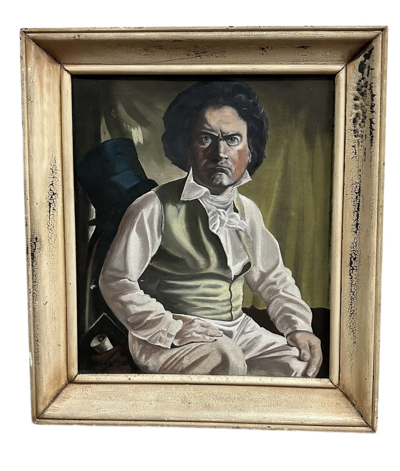 C1950’s Signed Oil Portrait Painting Of Ludwig Van Beethoven  56cm By 49cm photo furniture