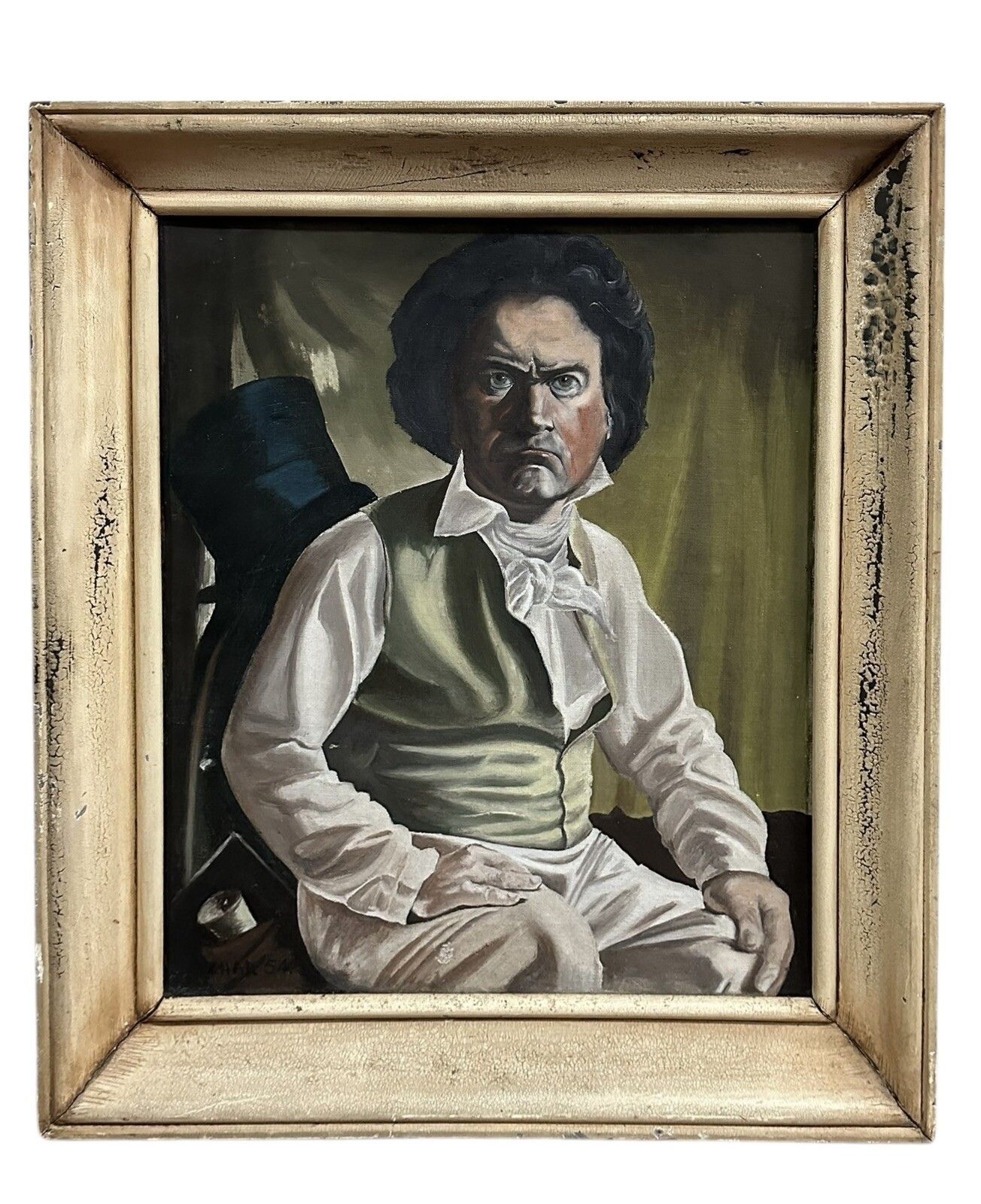 C1950’s Signed Oil Portrait Painting Of Ludwig Van Beethoven  56cm By 49cm photo for sale