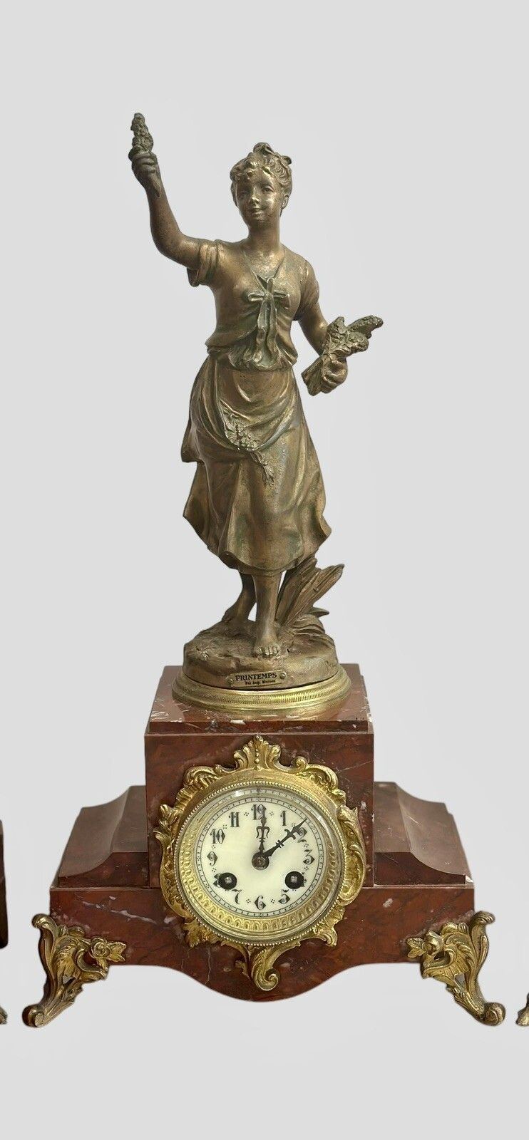 19th Century French Rouge Marble Mantel Clock With Candelabra Garnitures photo 395.0
