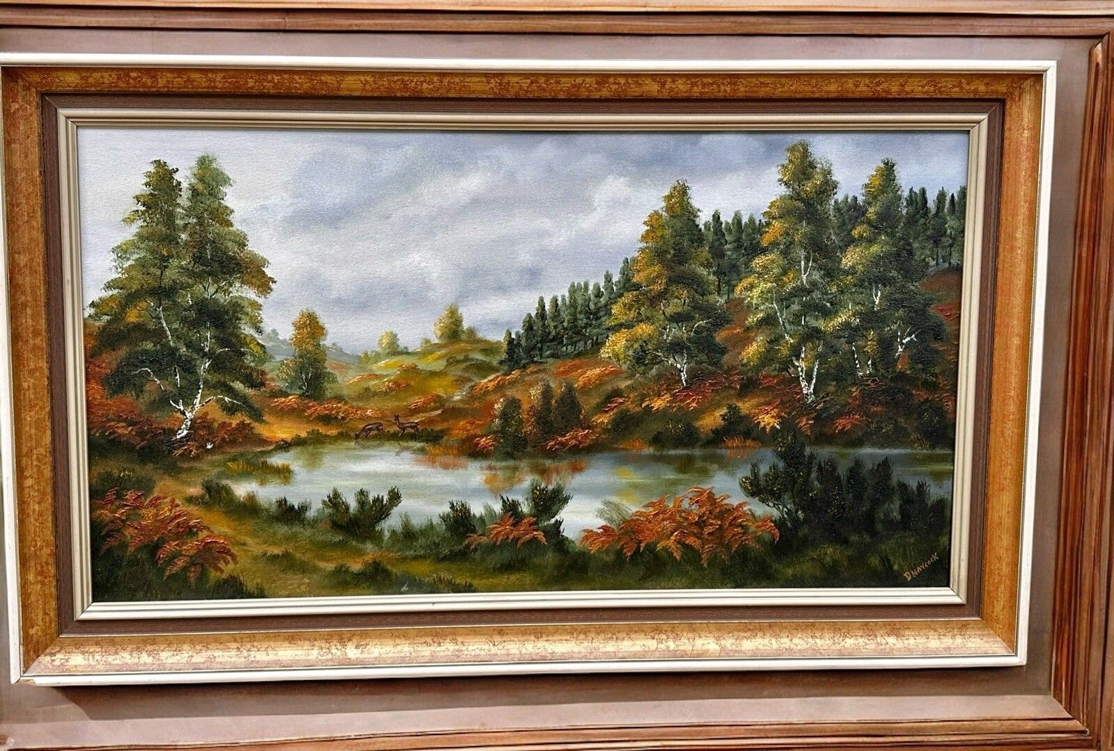 Mid Century Country House Oil Painting  Signed Landscape Scene 105cm By 64cm photo vinterior