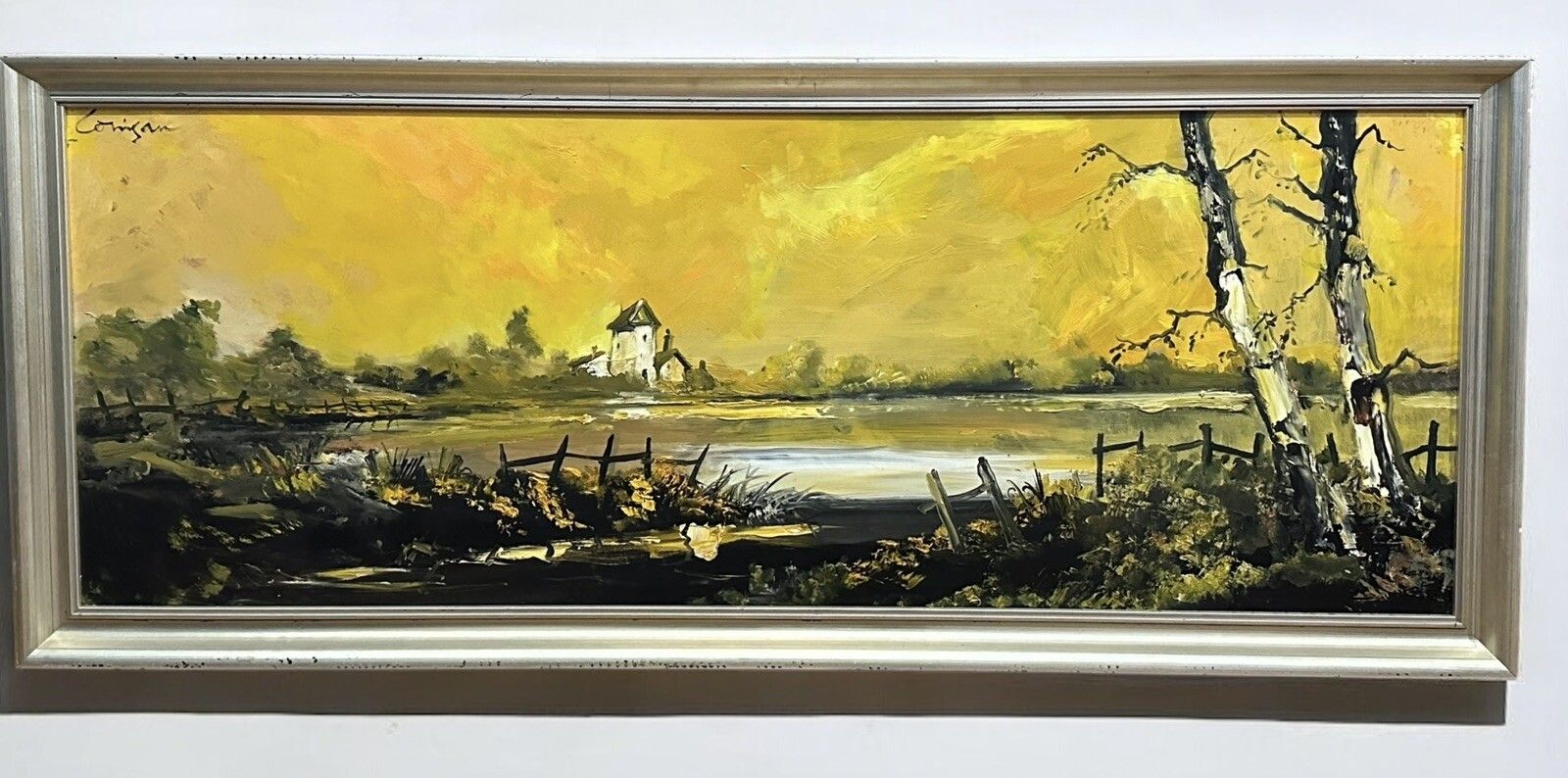 Mid Century Signed Superb Large Oil Painting Landscape Scene  130cm By 54cm photo furniture
