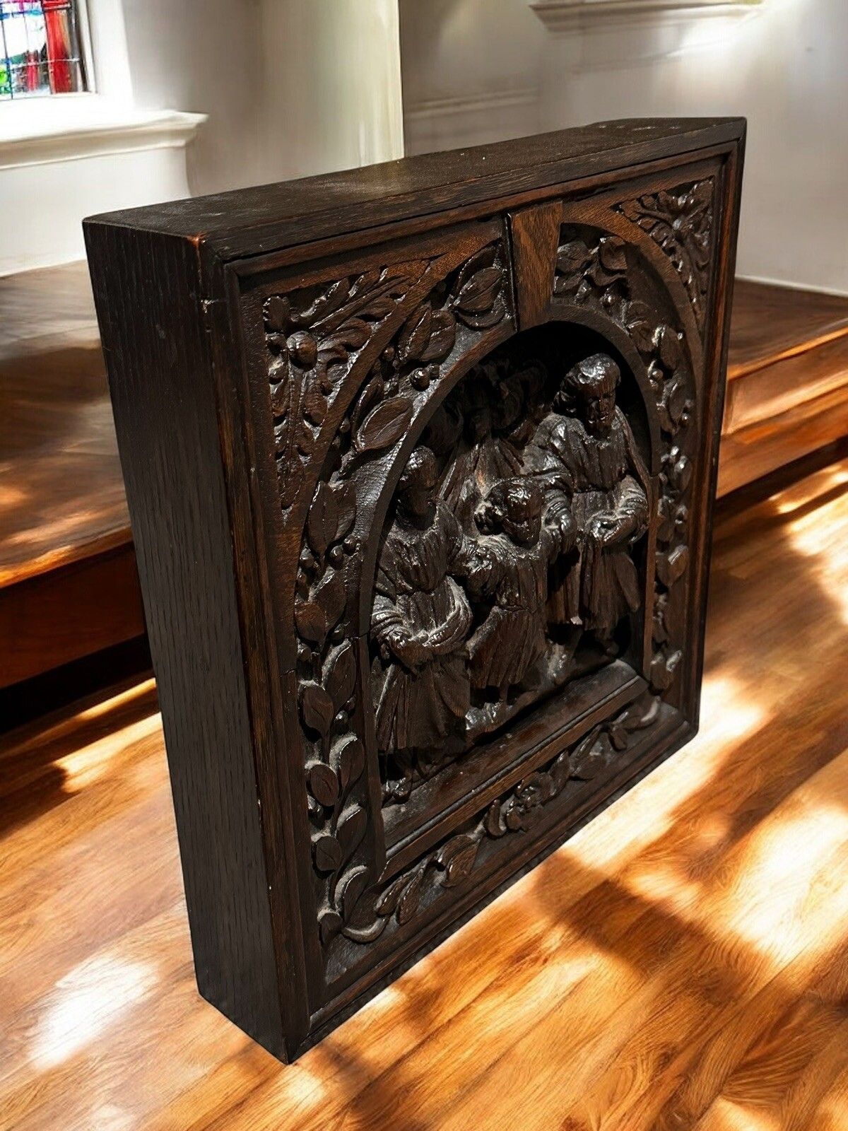 16th Century Carved Oak Religious Panel Of The Holy Family photo for sale
