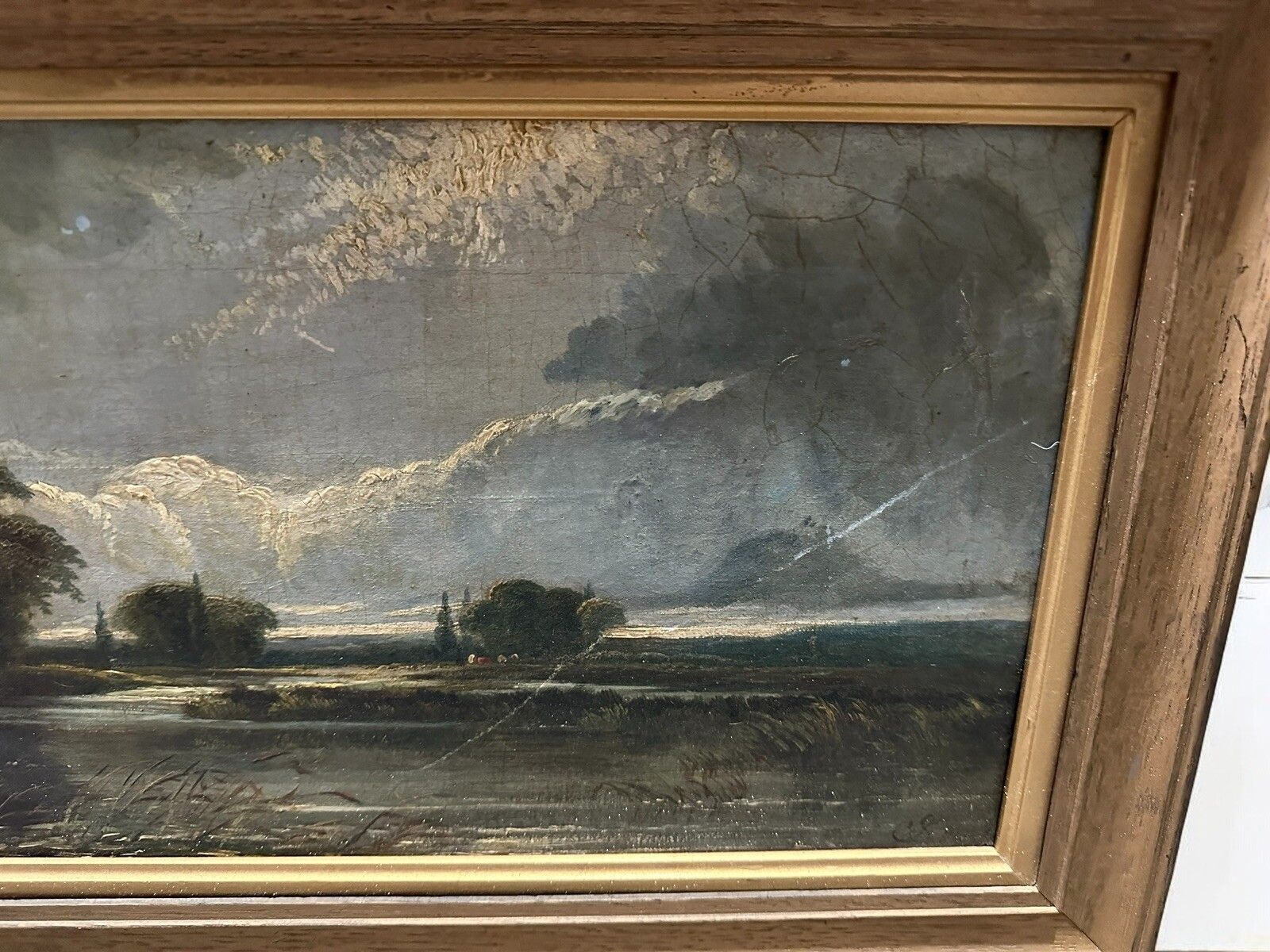 Signed 1857  English Original Oil On Canvas Seascape Landscape Scene photo furniture