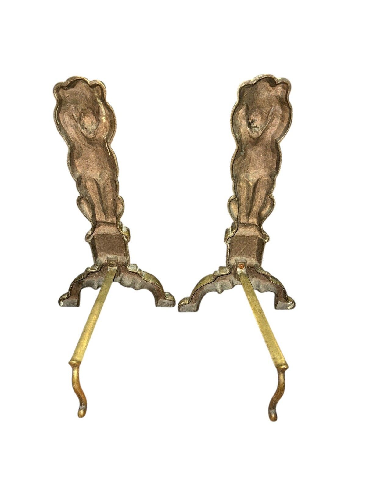 Pair Of Victorian English Brass Lion Andirons Fire Set Country House photo 165.0
