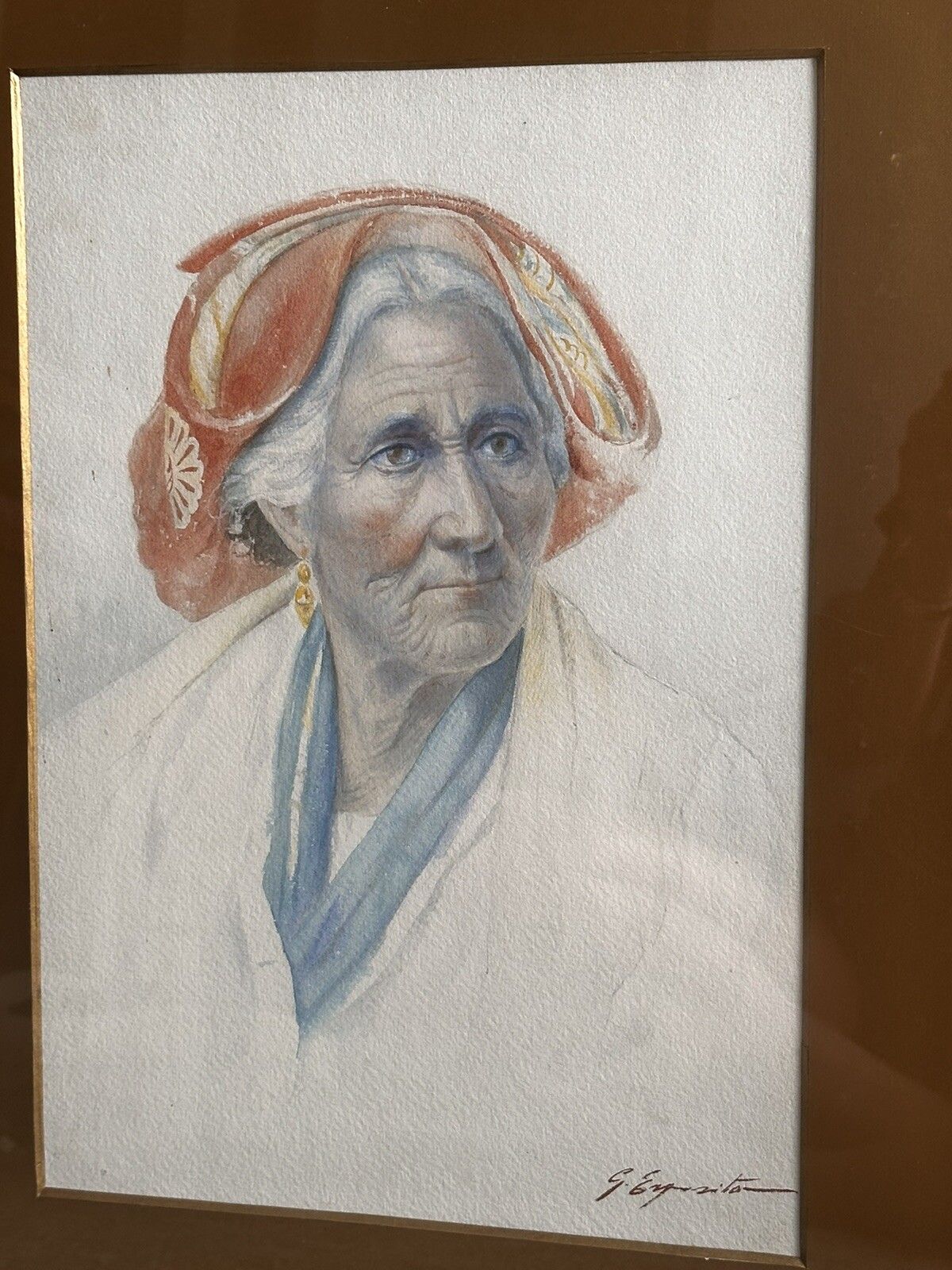 Original Signed Italian Watercolour Portrait By Antonio Fiorentino photo for sale