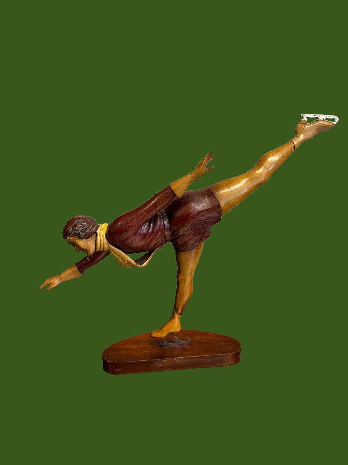 Outstanding Carved Wooden Art Deco Figure Statue Skater Girl / Signed photo furniture