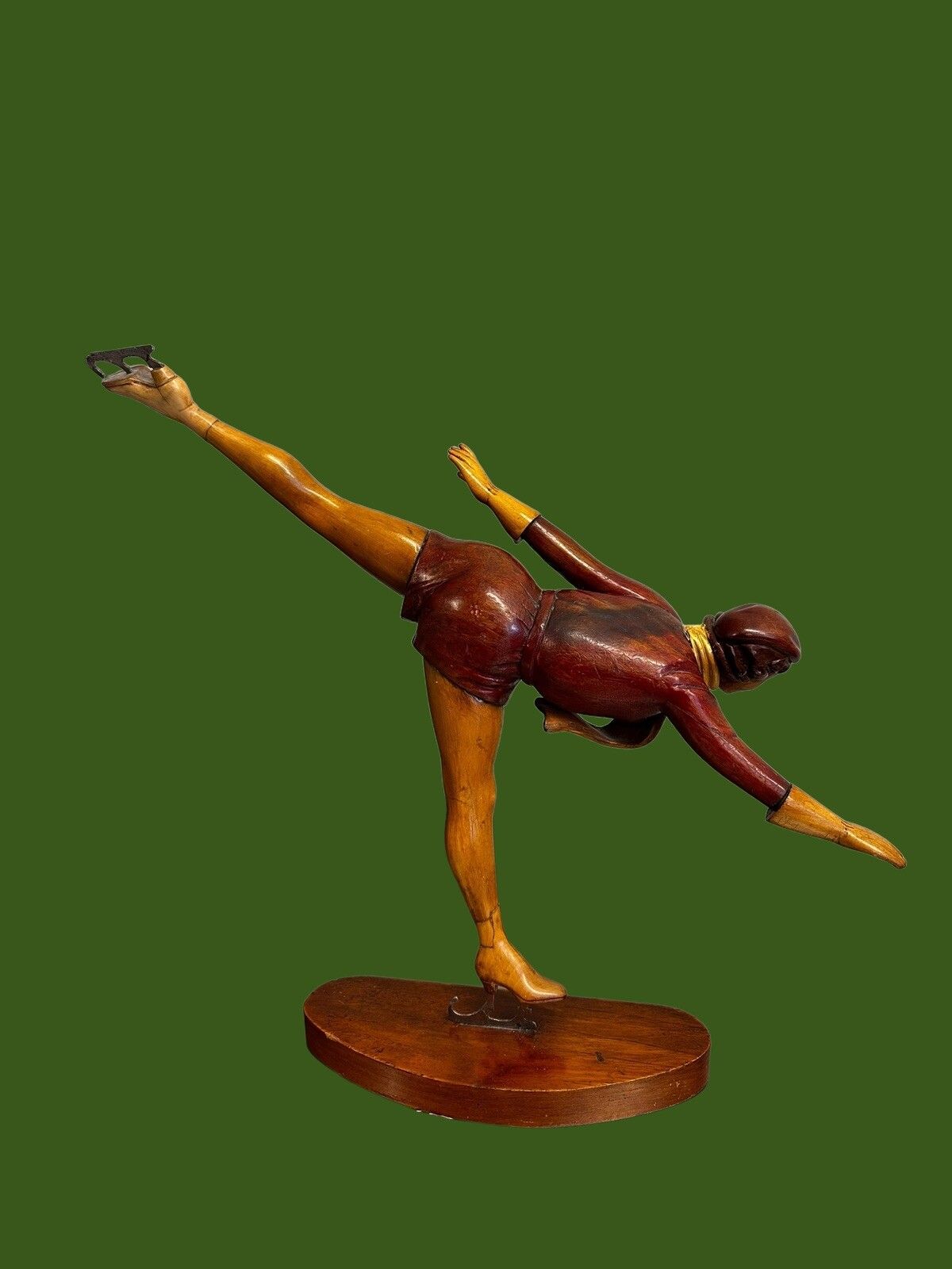 Outstanding Carved Wooden Art Deco Figure Statue Skater Girl / Signed photo Art