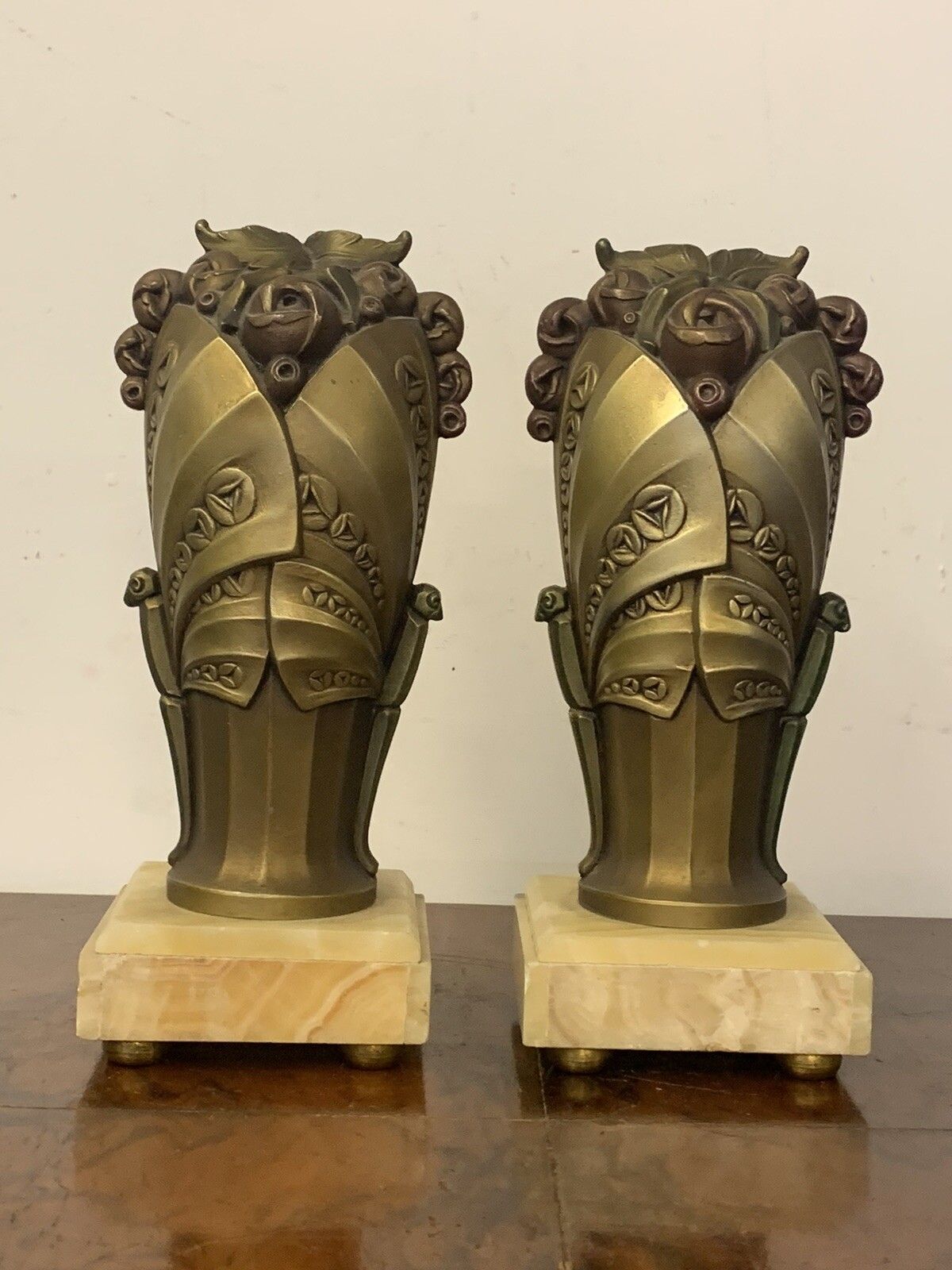 Pair Of Gorgeous Art Deco French Garniture Sculptures   Marble Bases photo 195.0