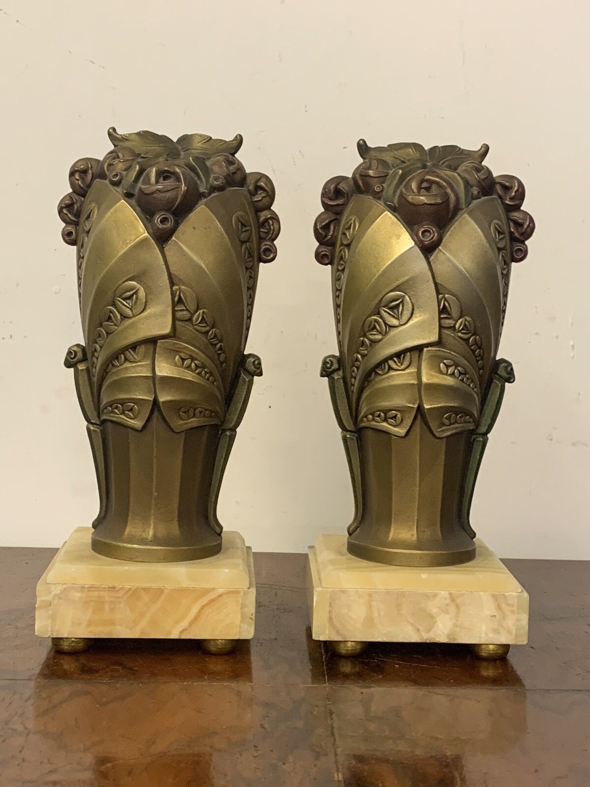 Pair Of Gorgeous Art Deco French Garniture Sculptures   Marble Bases photo vinterior