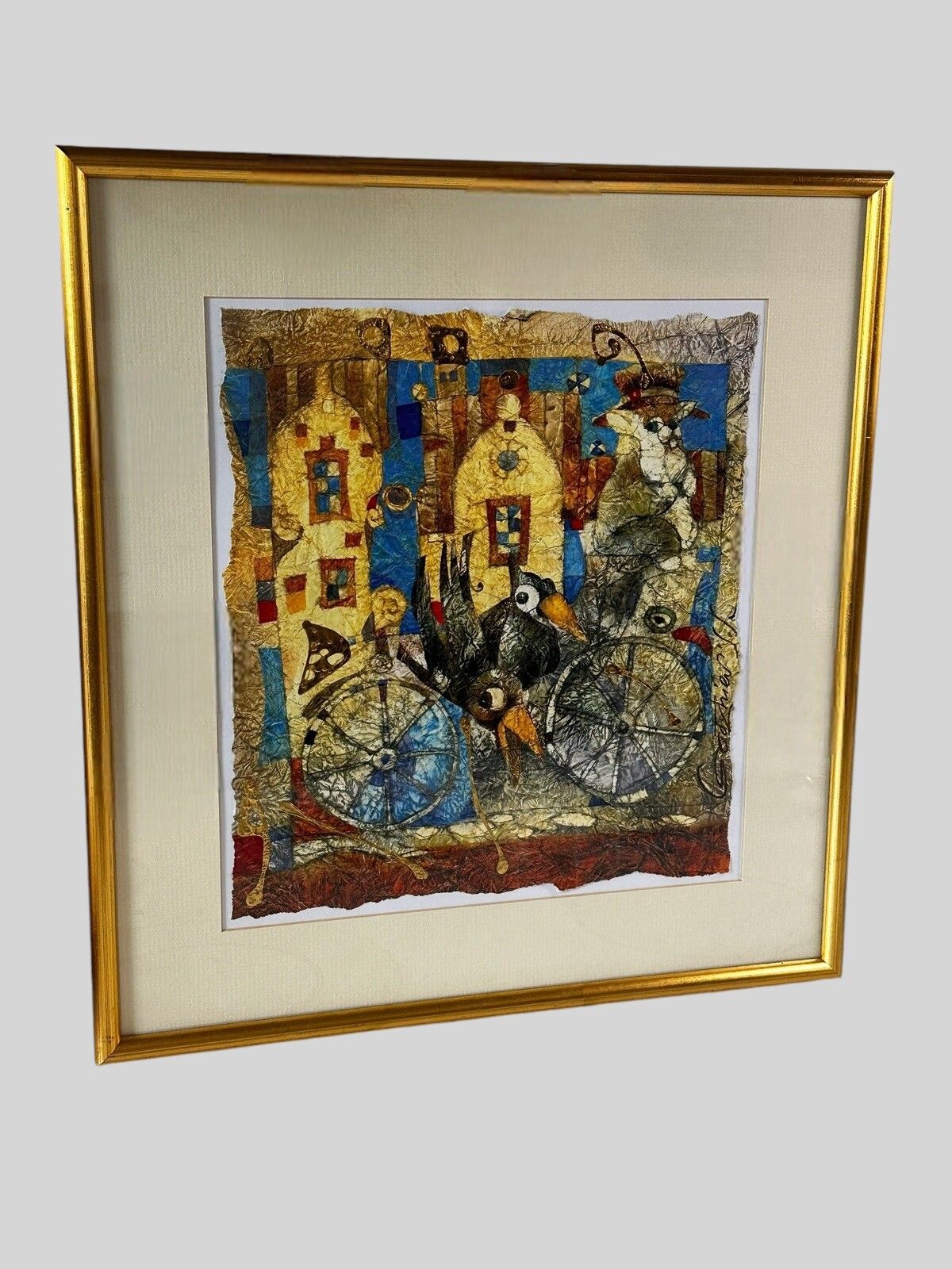 Russian Artist Svetlana Gadzhieva Mixed Media 😋” Two Crows” 42cm By 39.5cm photo for sale