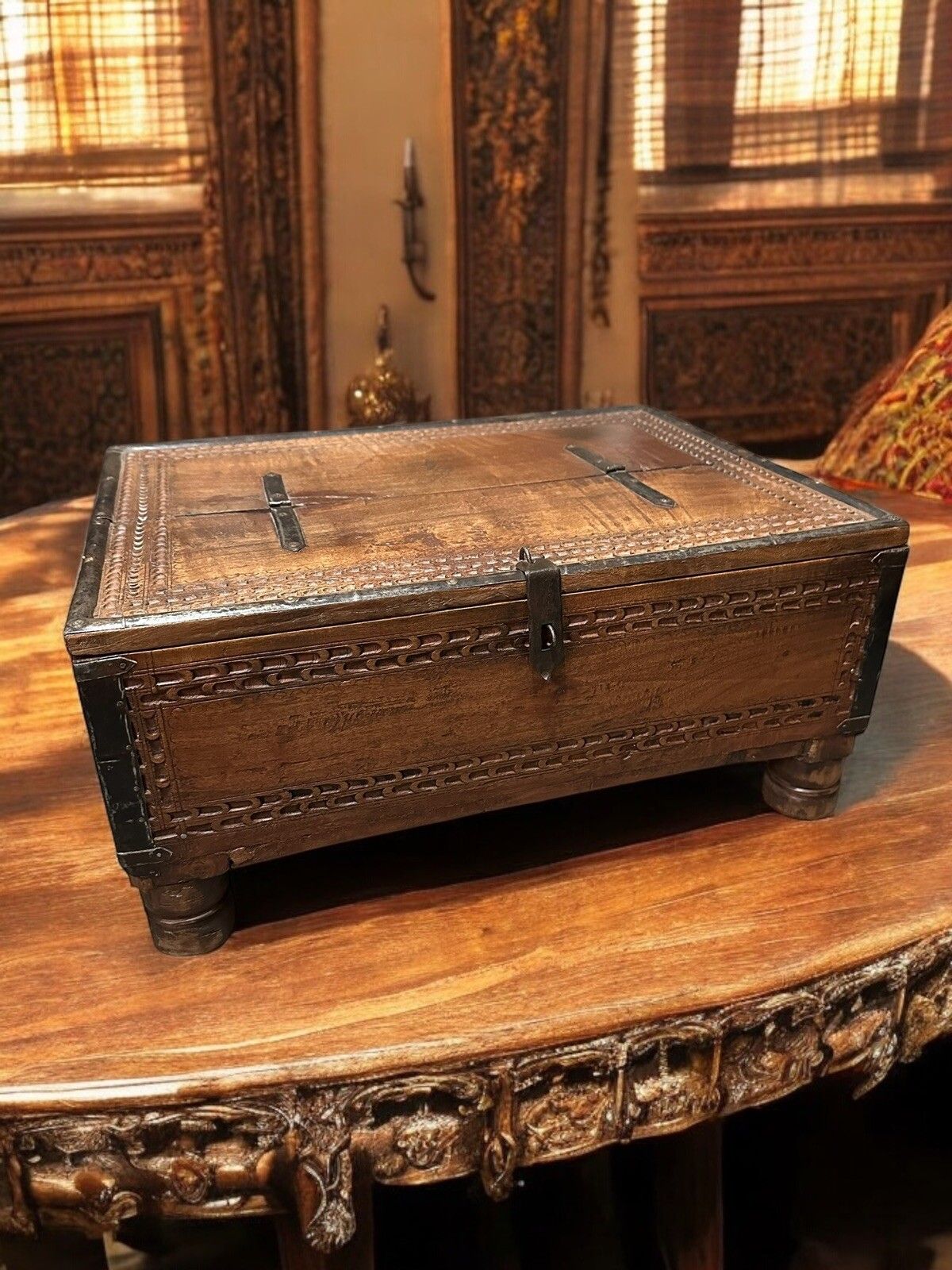 Anglo Indian Carved Wood Dowry Chest