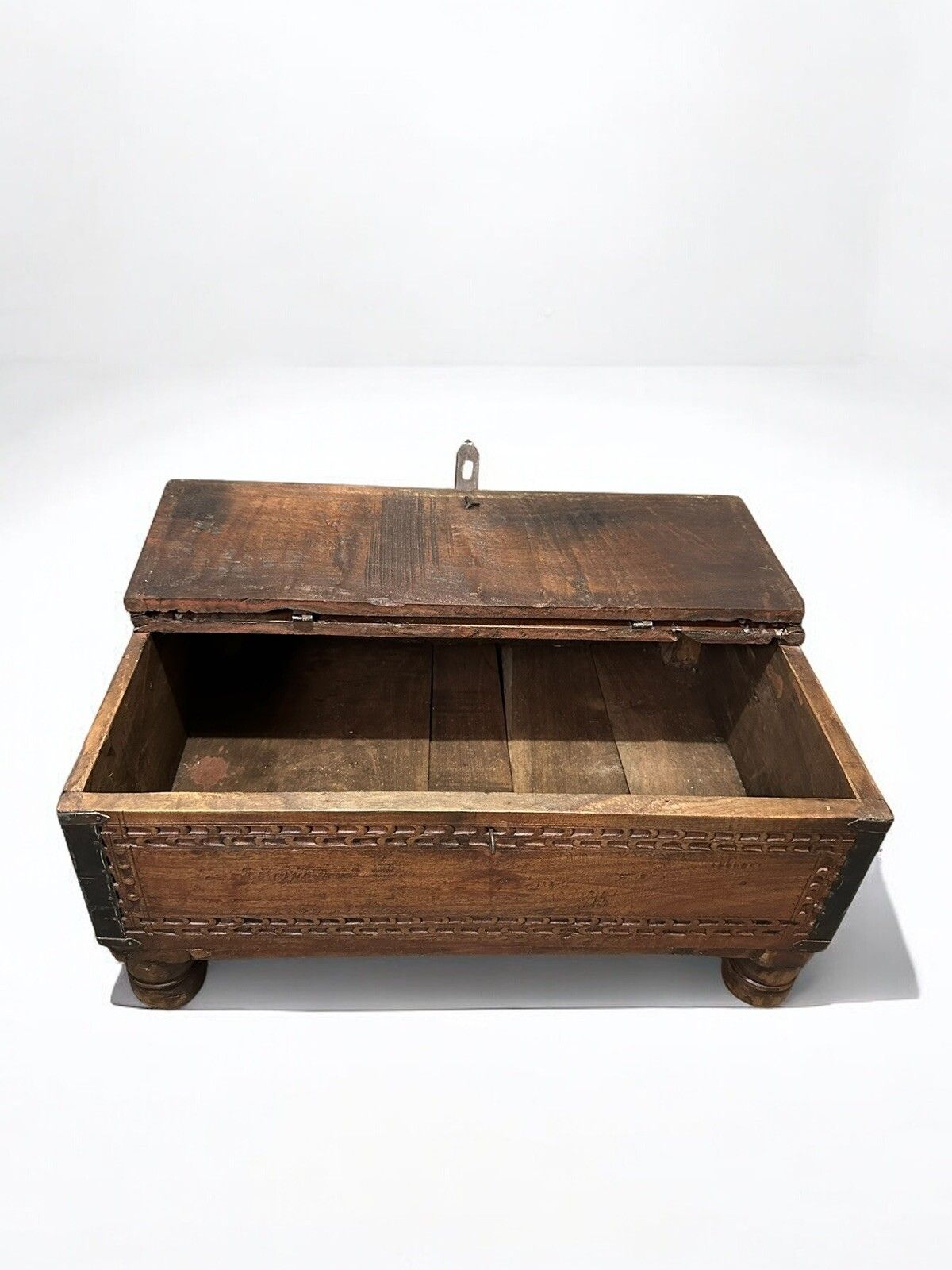 Anglo Indian Carved Wood Dowry Chest photo vintage