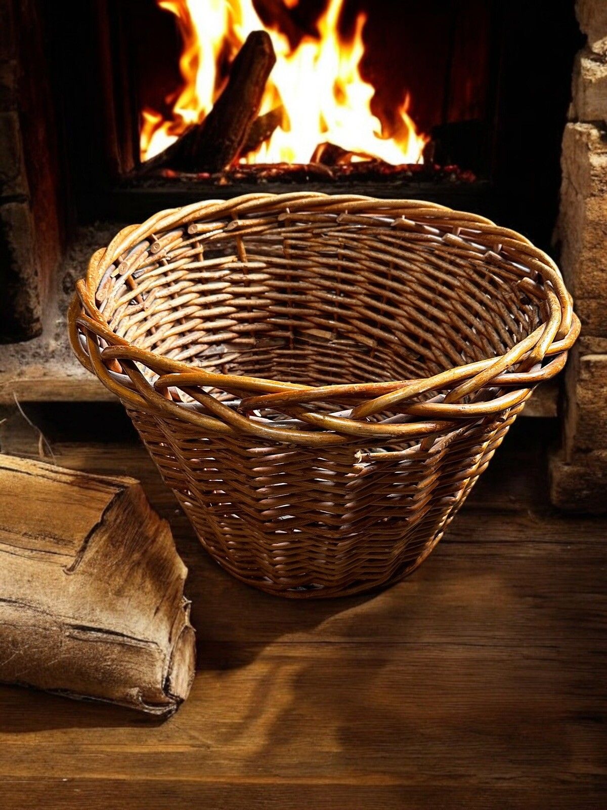Large Vintage Country House Wicker Log Basket