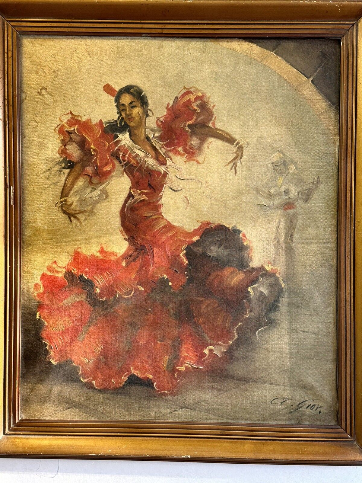 Original Antique Oil Painting Flamenco Dancer Signed By Artist 55cm By 47cm photo buy