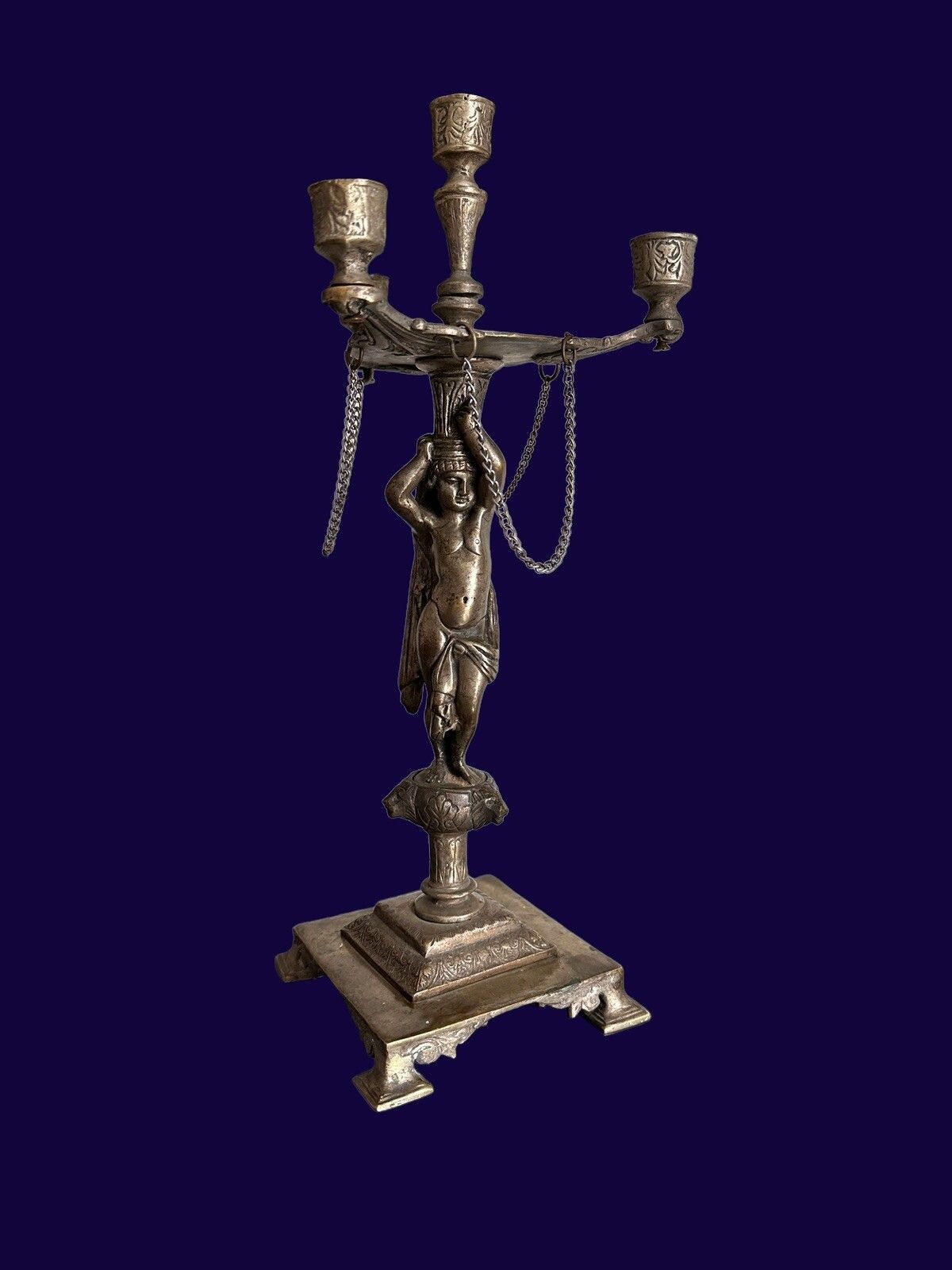 Antique Vintage Louis XVI Style White Metal Candelabra 40 Cm High