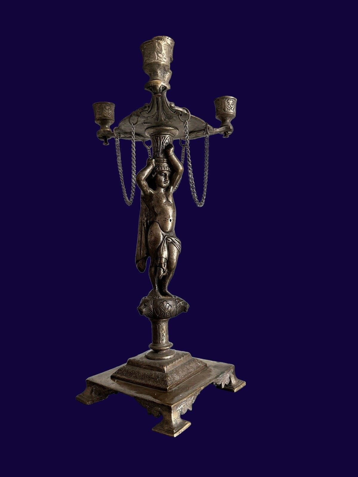 Antique Vintage Louis XVI Style White Metal Candelabra 40 Cm High photo buy