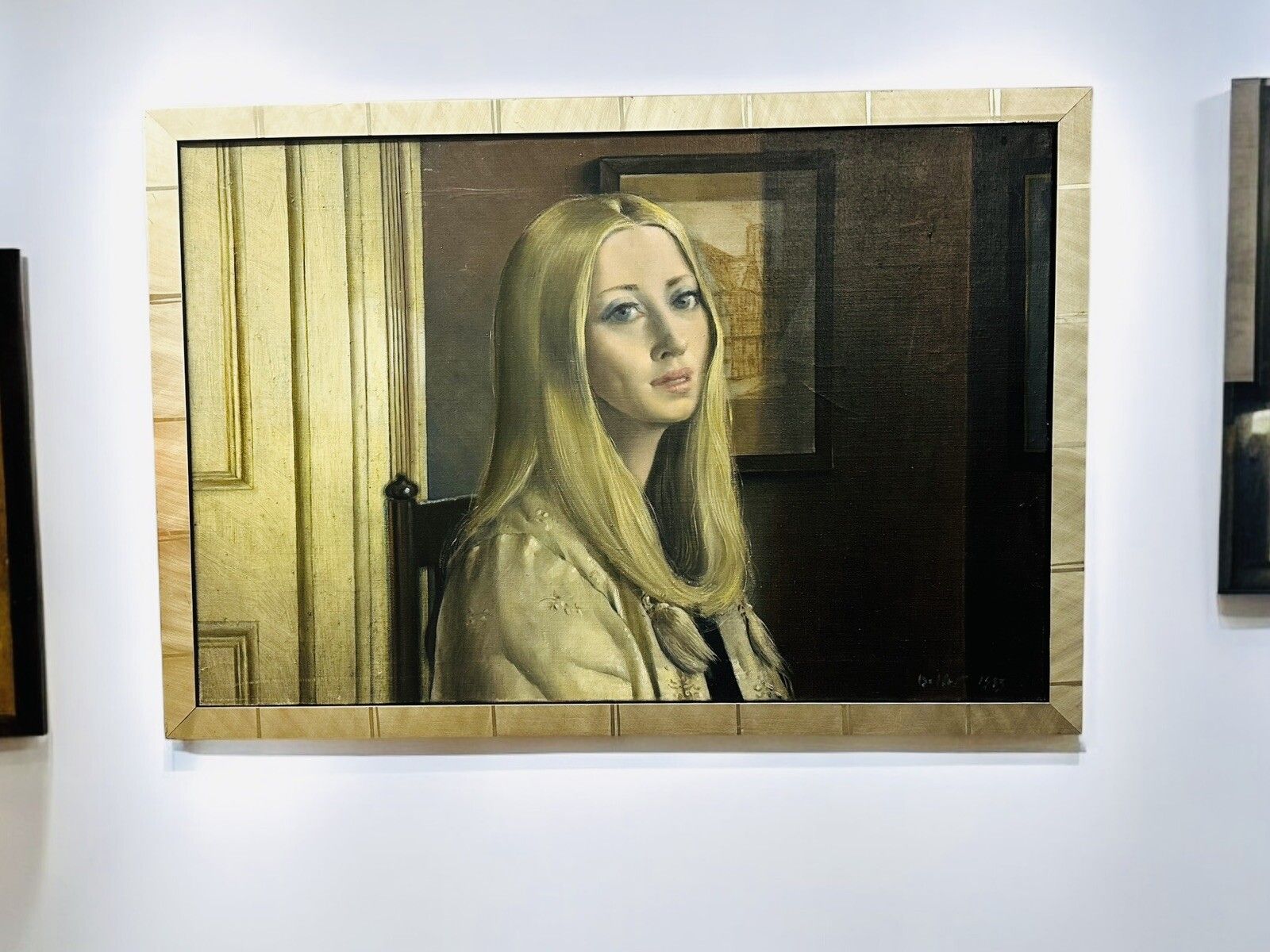 Original Oil Painting On Canvas Of A Beautiful Lady Portrait Signed 82 By 46cm
