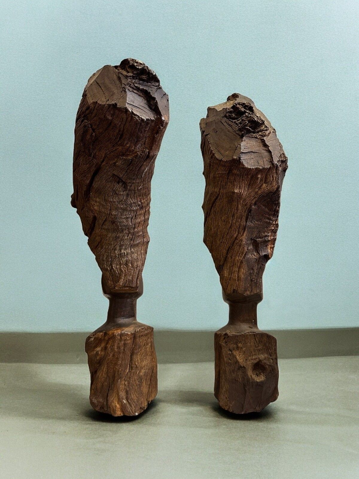 Pair Of Antique Carved Heads, African,  Tribal Art Interior Design  40cm High photo for sale