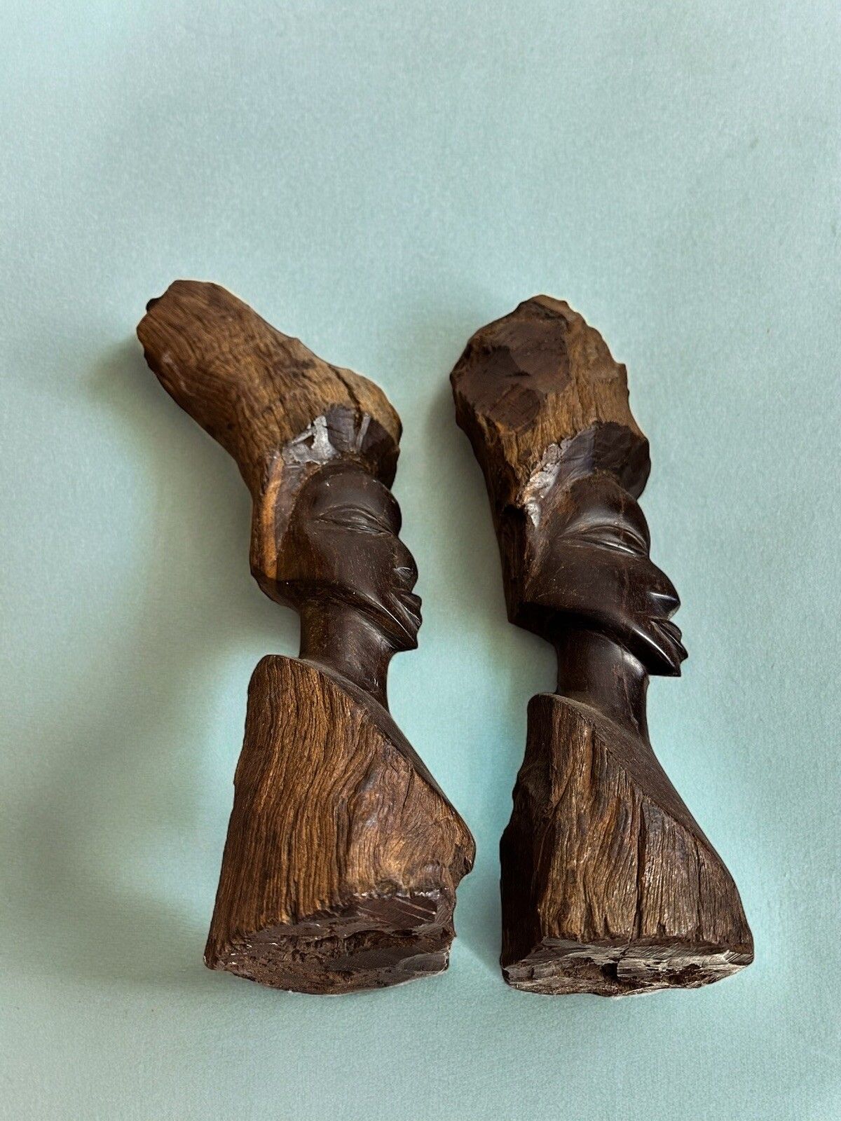 Pair Of Antique Carved Heads, African,  Tribal Art Interior Design  40cm High photo 165.0