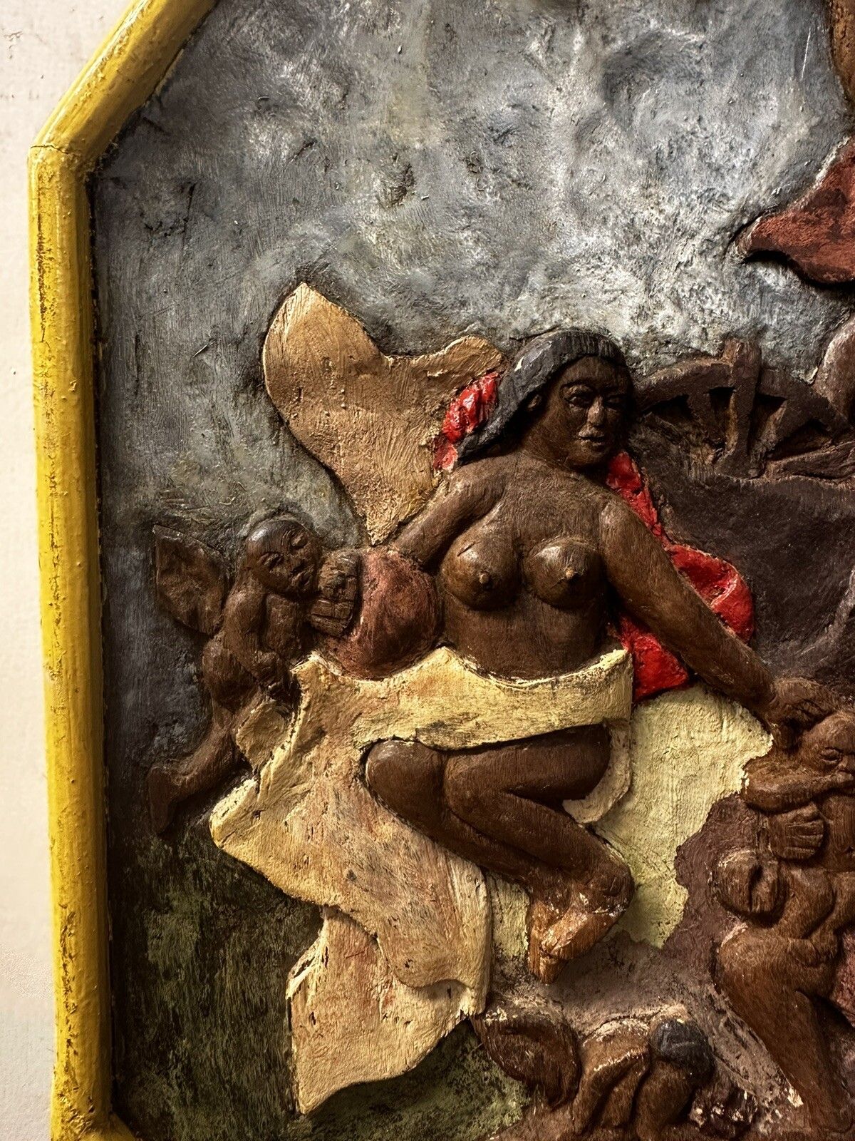 Antique Original Wooden Carved Wall Plaque Venus And Cupid. photo buy