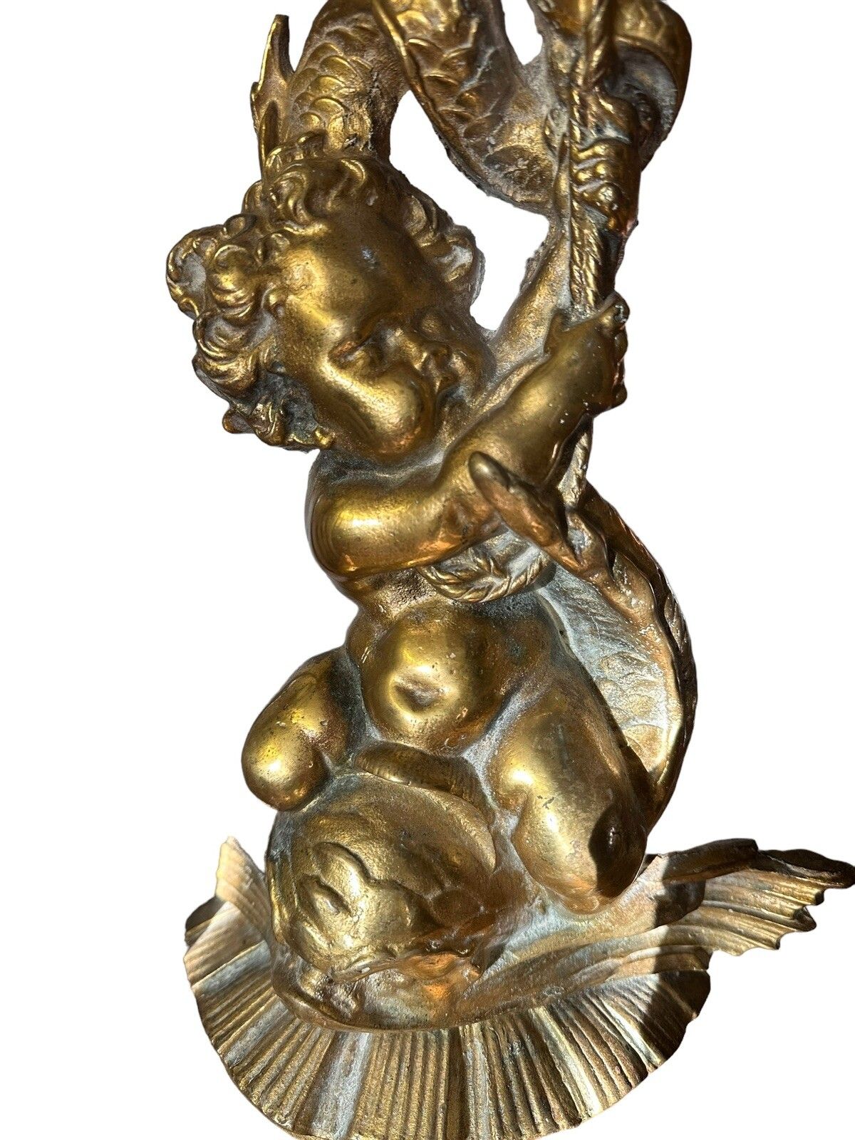 Exquisite Antique Heavy Brass Cherub Door Stop Statue 4.5kg 16” Tall Stamped photo Art