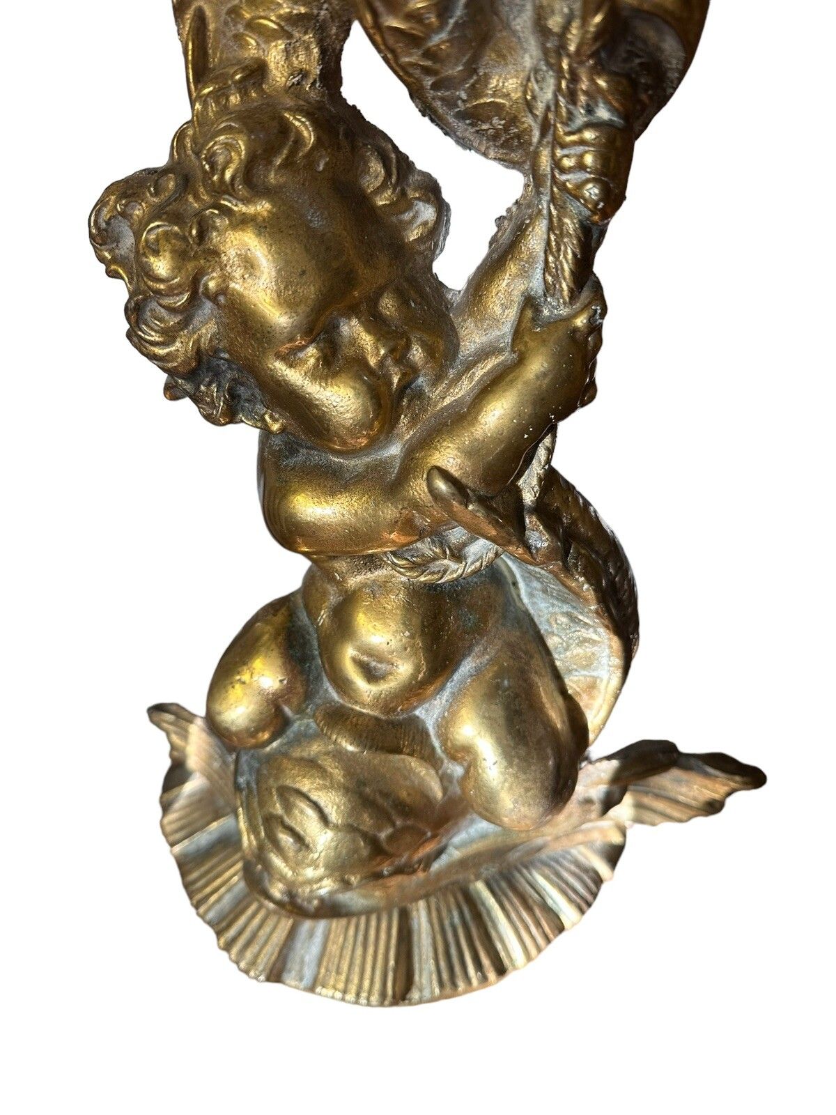 Exquisite Antique Heavy Brass Cherub Door Stop Statue 4.5kg 16” Tall Stamped photo vinterior