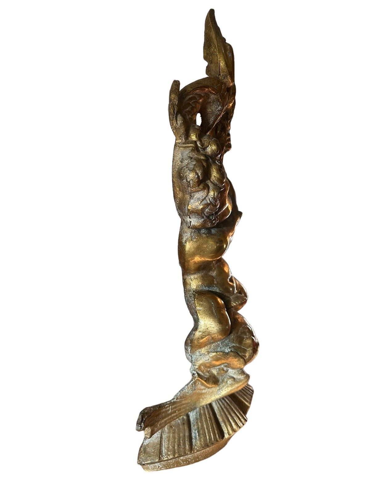 Exquisite Antique Heavy Brass Cherub Door Stop Statue 4.5kg 16” Tall Stamped photo vintage